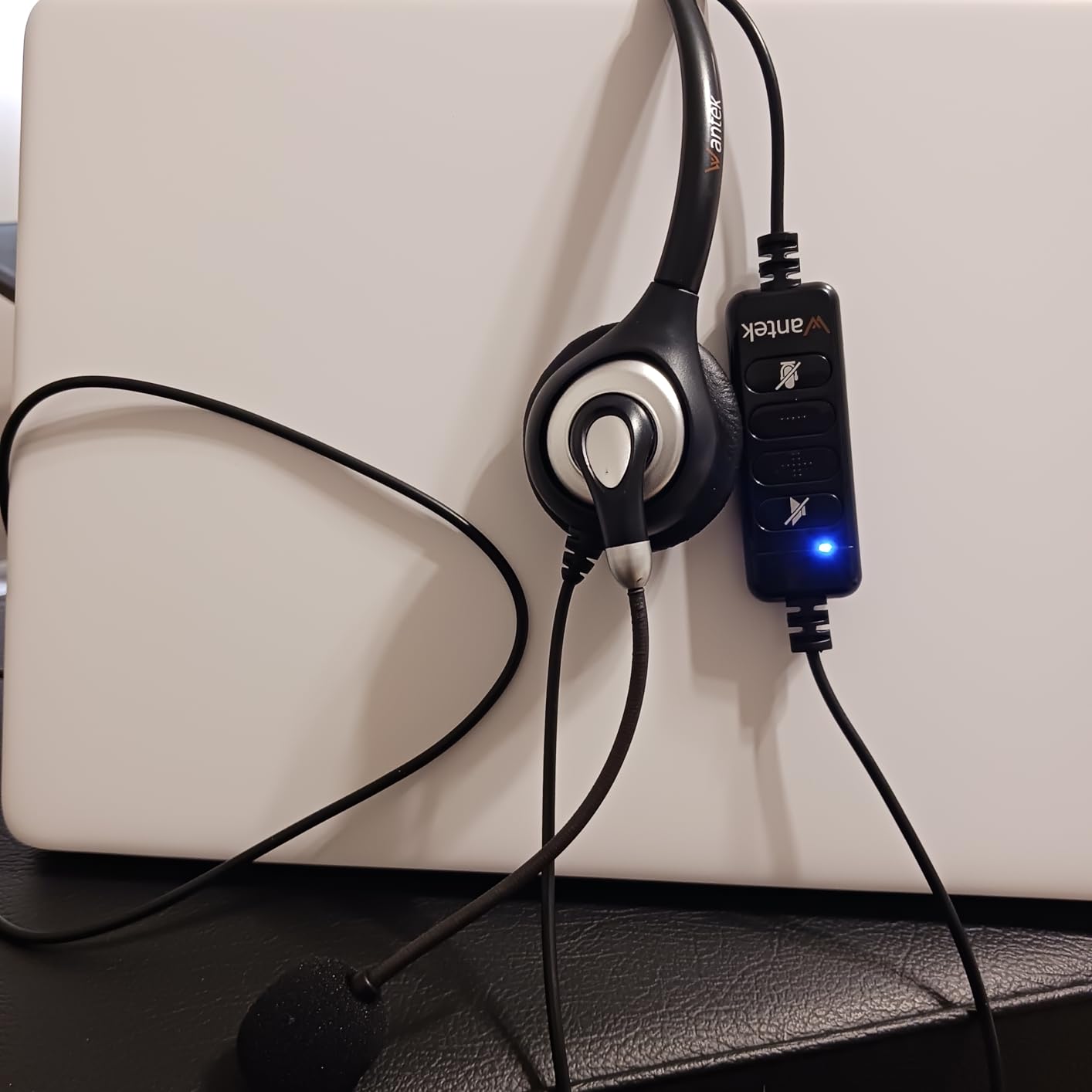 Wantek Corded USB Headsets Mono with Noise Cancelling Mic and in-line Controls, UC Business Headset for Skype, SoftPhone, Call Center customer photo 2