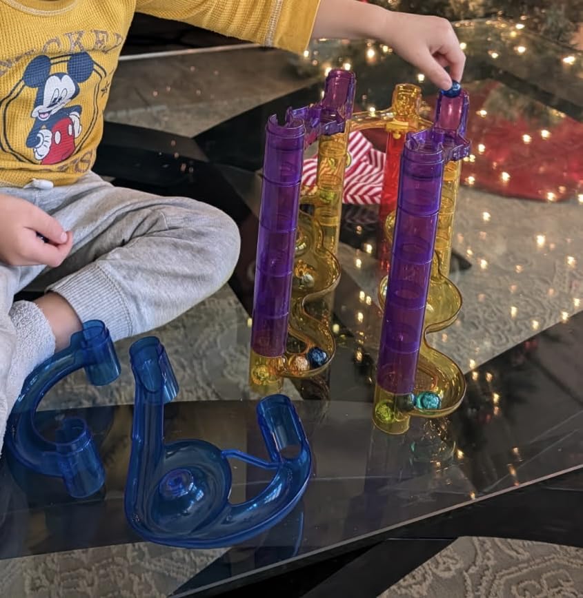 NATIONAL GEOGRAPHIC Glowing Marble Run - Construction Set with 15 Glow in The Dark Glass Marbles & Storage Bag, STEM Gifts for Boys and Girls, Building Project Toy customer photo 2