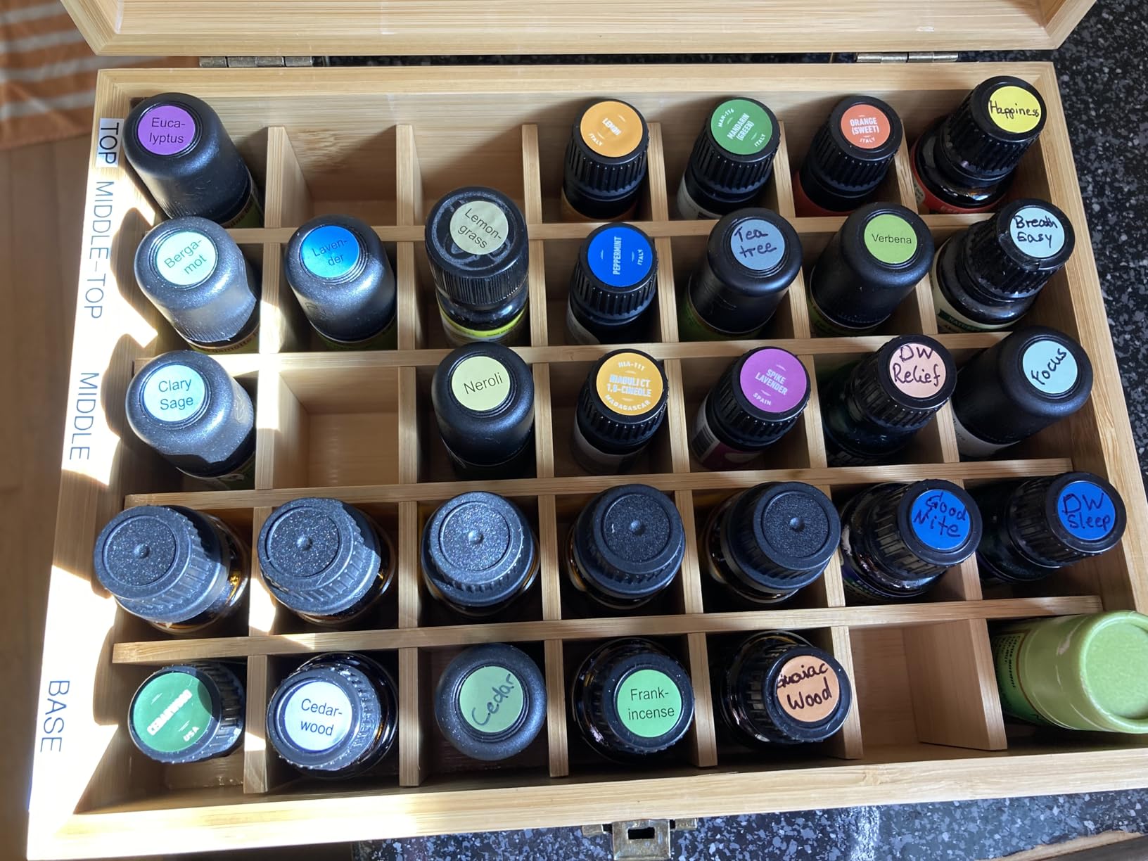 Pure Vie Essential Oil Bamboo Storage Box Travel Display Presentation, Holds 35 Bottles for 5, 10, 15ml - Aromatherapy Organizer Nail Polish Fragrance Container customer photo 1