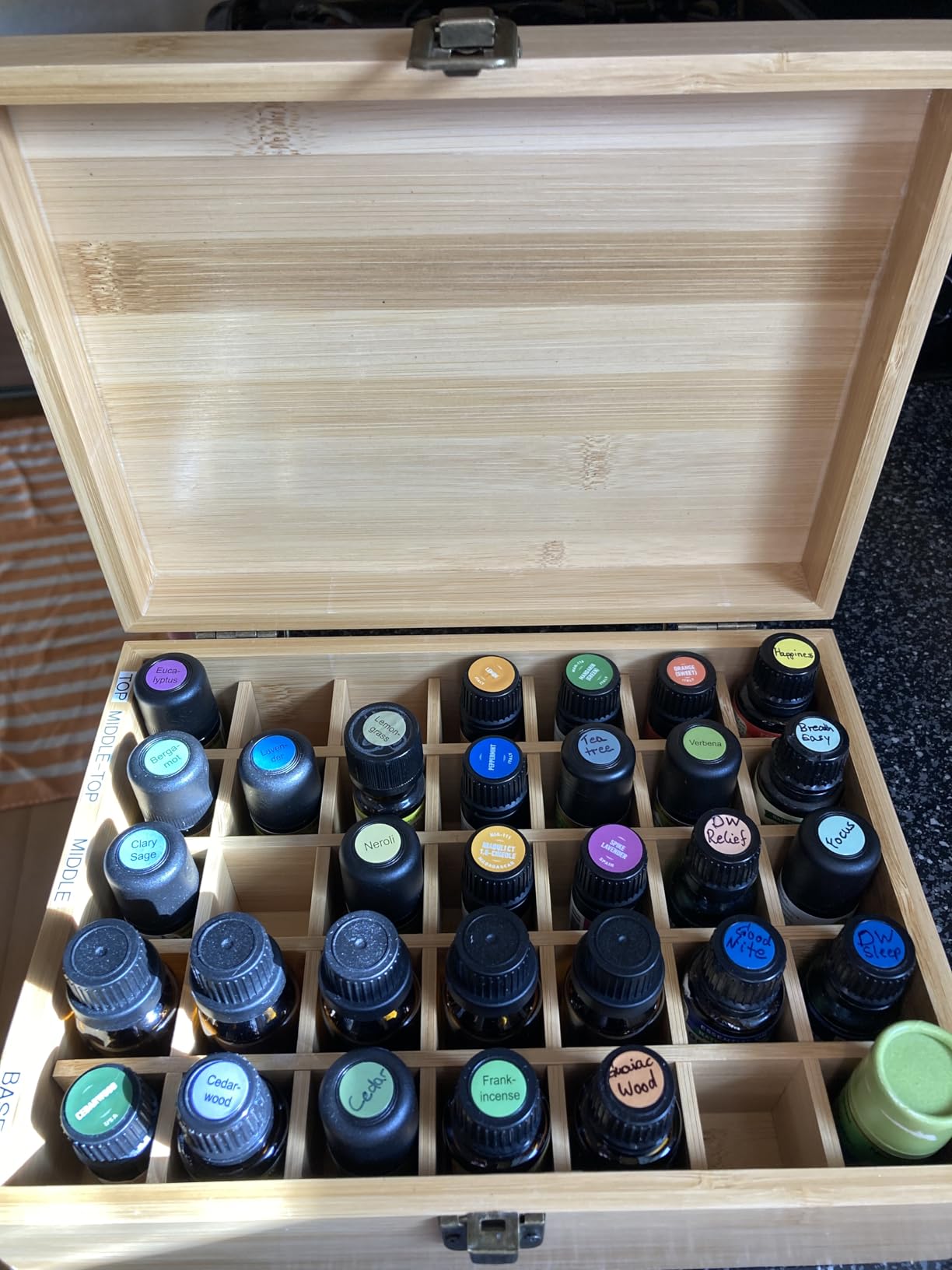 Pure Vie Essential Oil Bamboo Storage Box Travel Display Presentation, Holds 35 Bottles for 5, 10, 15ml - Aromatherapy Organizer Nail Polish Fragrance Container customer photo 2