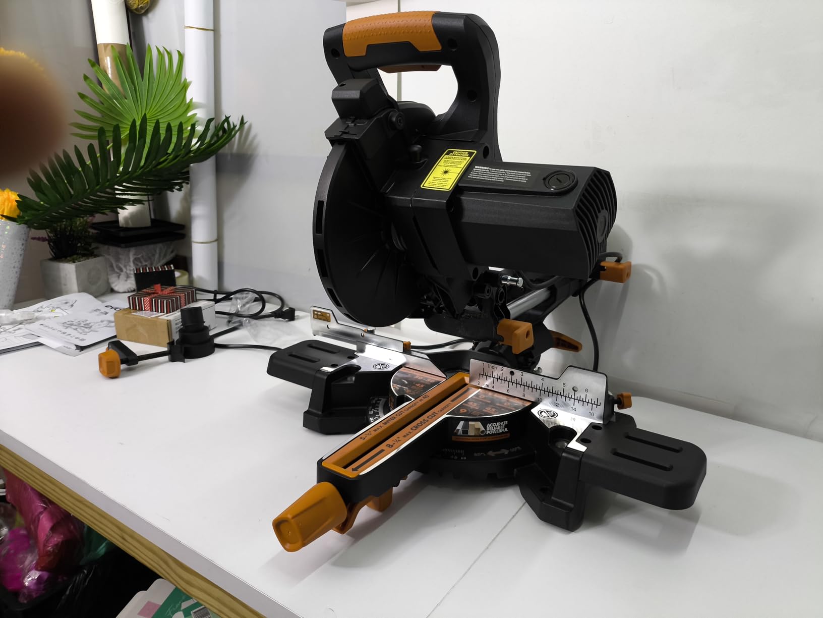 Evolution Power Tools R185SMS+ Sliding Miter Saw with Multi-Material Cutting, 45 Degree Bevel, 50 Degree Miter, 7-1/4