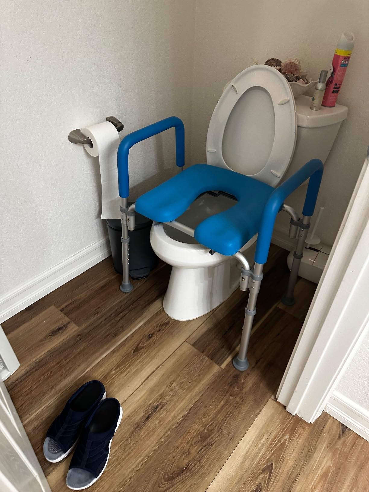 Ultimate Raised Toilet Seat with Handles - Adjustable Raised Toilet Seat for Seniors, Bedside Commode - Padded Armrest | Premium Elevated Toilets Seats with Handles for Elderly Bathroom Safety, Blue customer photo 1
