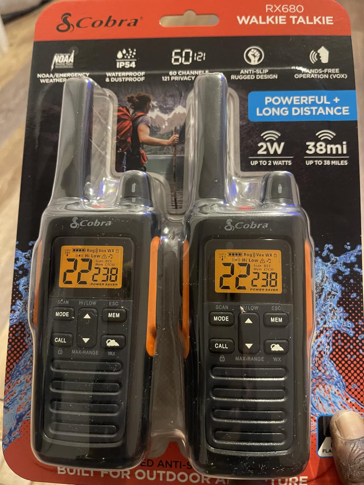 Cobra RX680 Walkie Talkies (2-Pack) - Rugged & Splashproof Two Way Radios Long Range, IP54 Water Resistant Design, 60 Pre-Programmed Channels, Weather Alerts customer photo 1