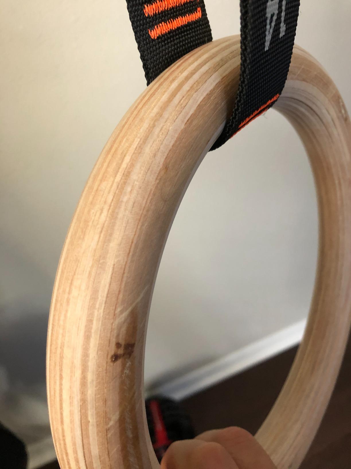 Vulken Wooden Gymnastic Rings with Adjustable Numbered Straps. 1.1