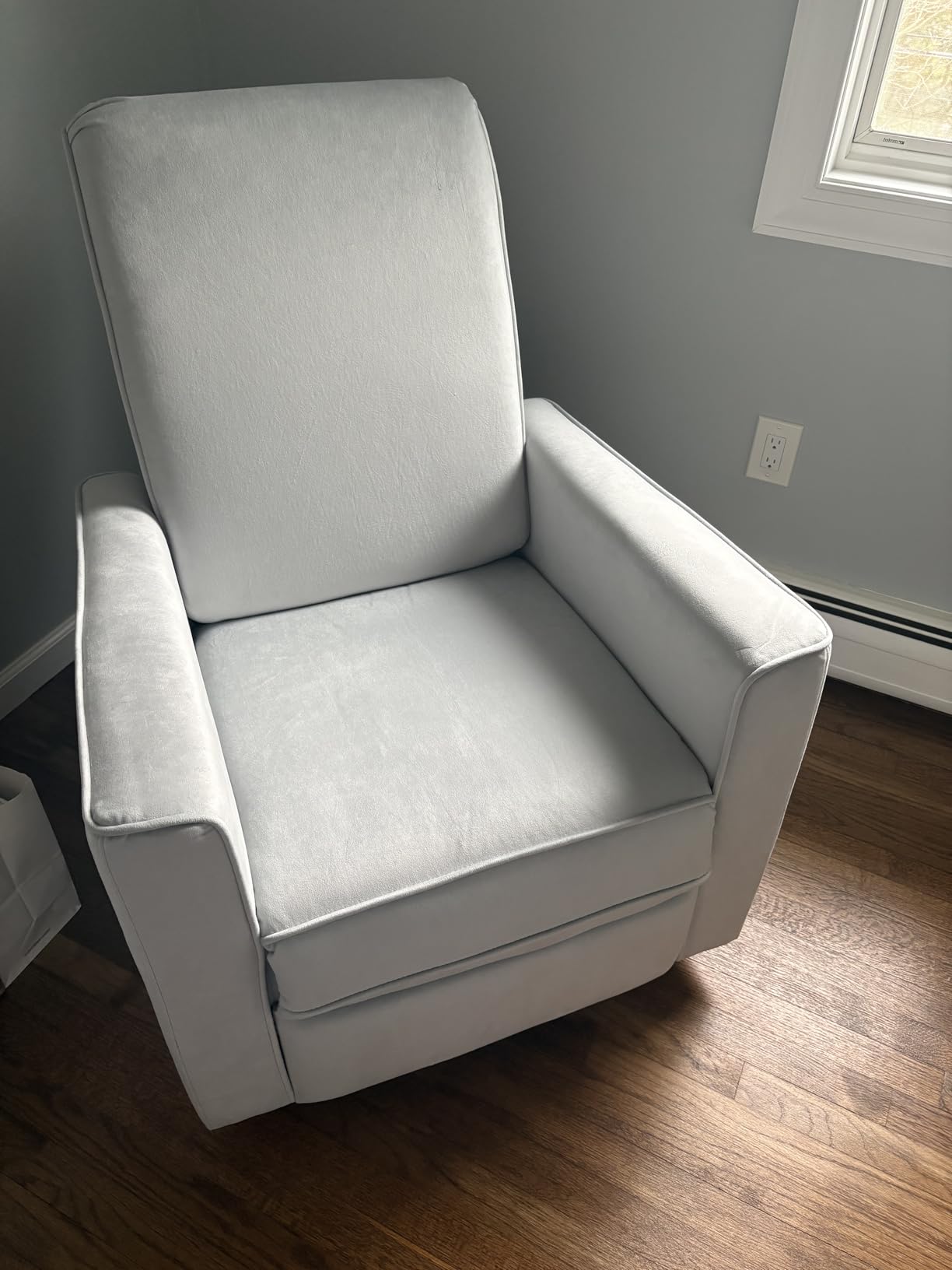 Evolur Raleigh Upholstered Manual Glider Recliner - Rocking & 360° Swivel with Smooth Glide - Greenguard Gold & FSC Certified - Light Grey customer photo 2