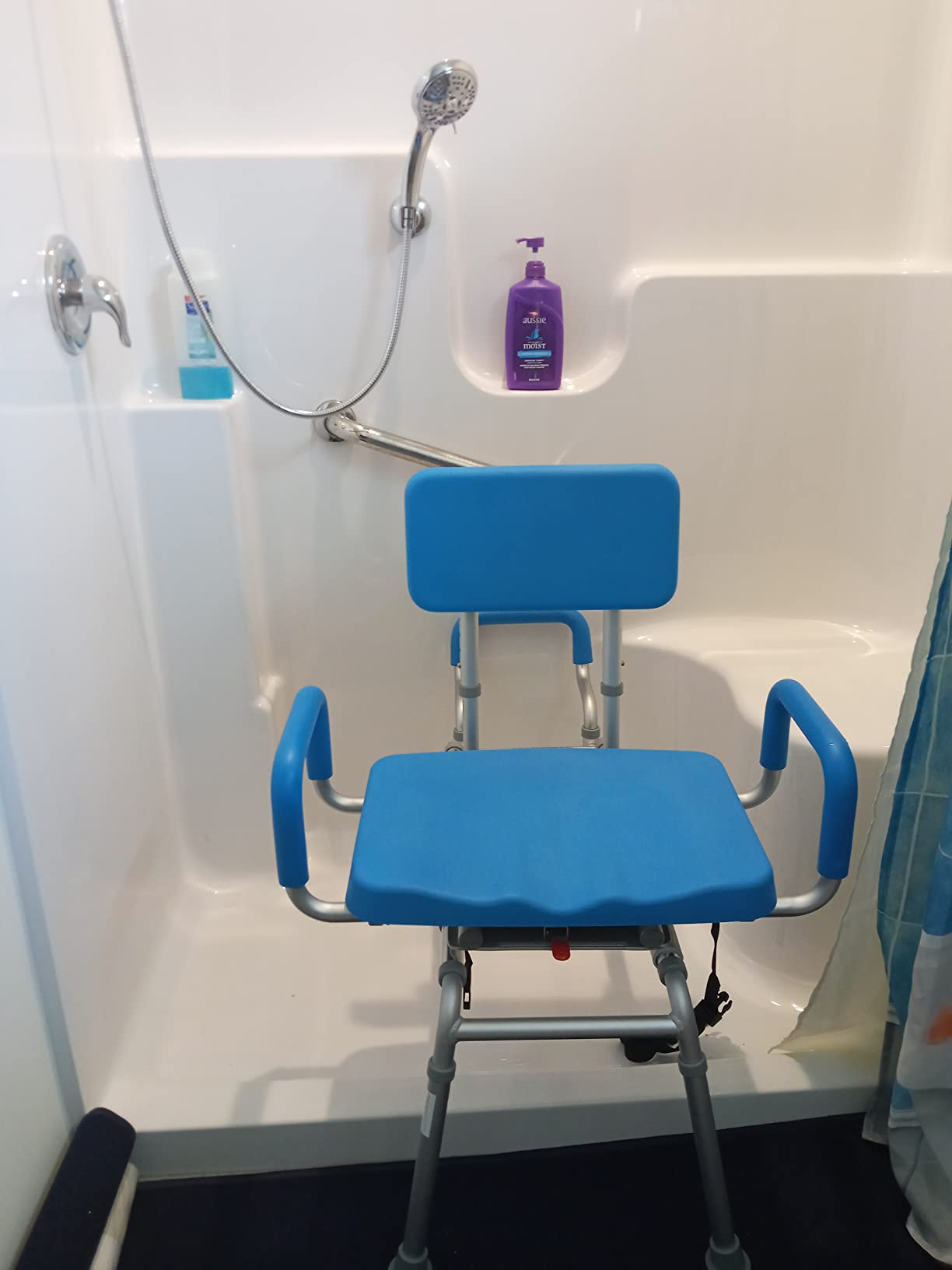 Carousel Sliding Shower Chair Tub Transfer Bench with Swivel Seat, Bariatric, Premium Padded with Pivoting Arms, High Capacity, Heavy Duty for Tubs, Inside Shower, for Handicap & Seniors, Blue customer photo 1