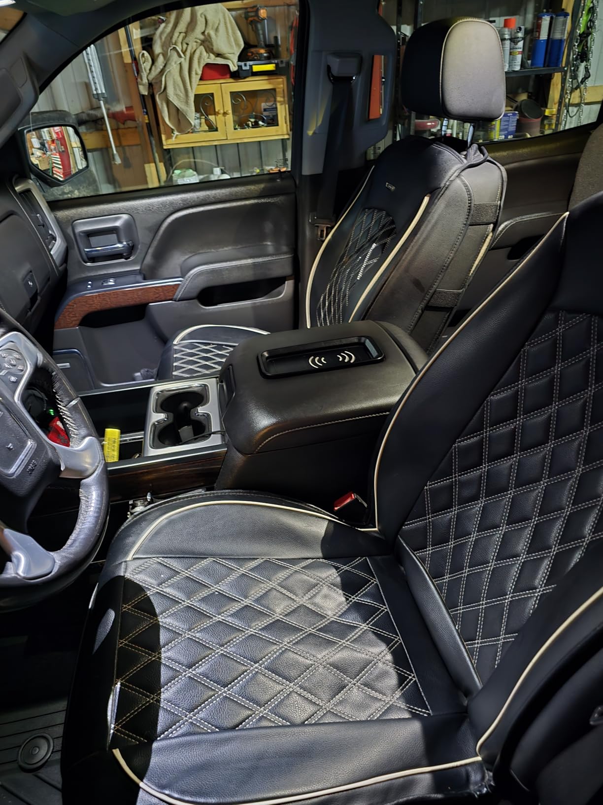 Aierxuan Seat Covers for Truck Chevy Chevrolet Silverado GMC Sierra Pickup 2007-2026 1500 2500HD 3500HD Trail Boss Z71 Crew Double Extended Cab Waterproof Leather Protectors (Full Set, Black) customer photo 2