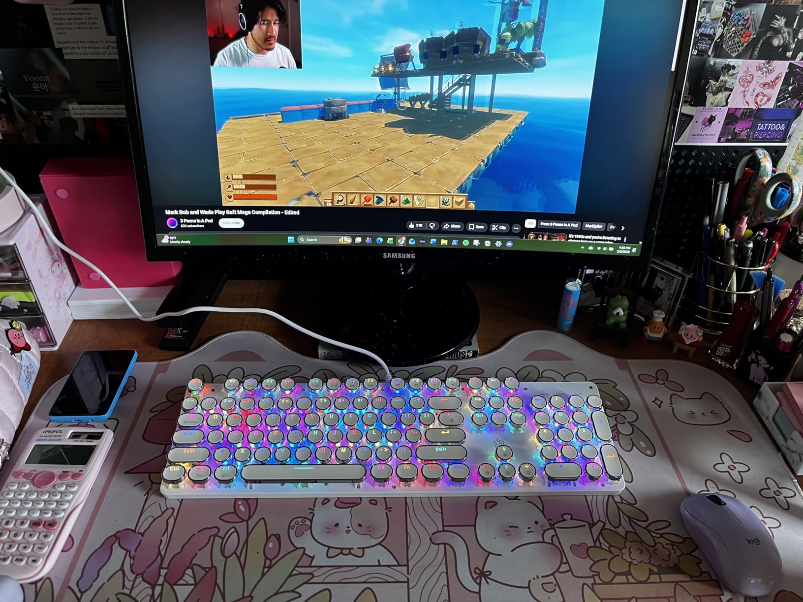YSCP Typewriter Style Mechanical Gaming Keyboard RGB Backlit Wired with Blue Switch Retro Round Keycap 104 Keys Keyboard (R-White) customer photo 2