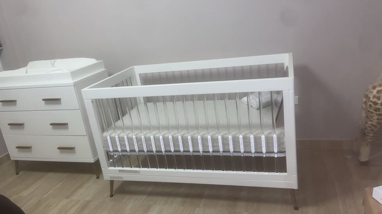 Delta Children Sloane Crib 7-Piece Baby Nursery Furniture Set - Includes: Convertible Crib, Dresser, Changing Top, Crib Mattress, Fitted Sheets, Toddler Guardrail & Changing Pad, Black w/Melted Bronze customer photo 1