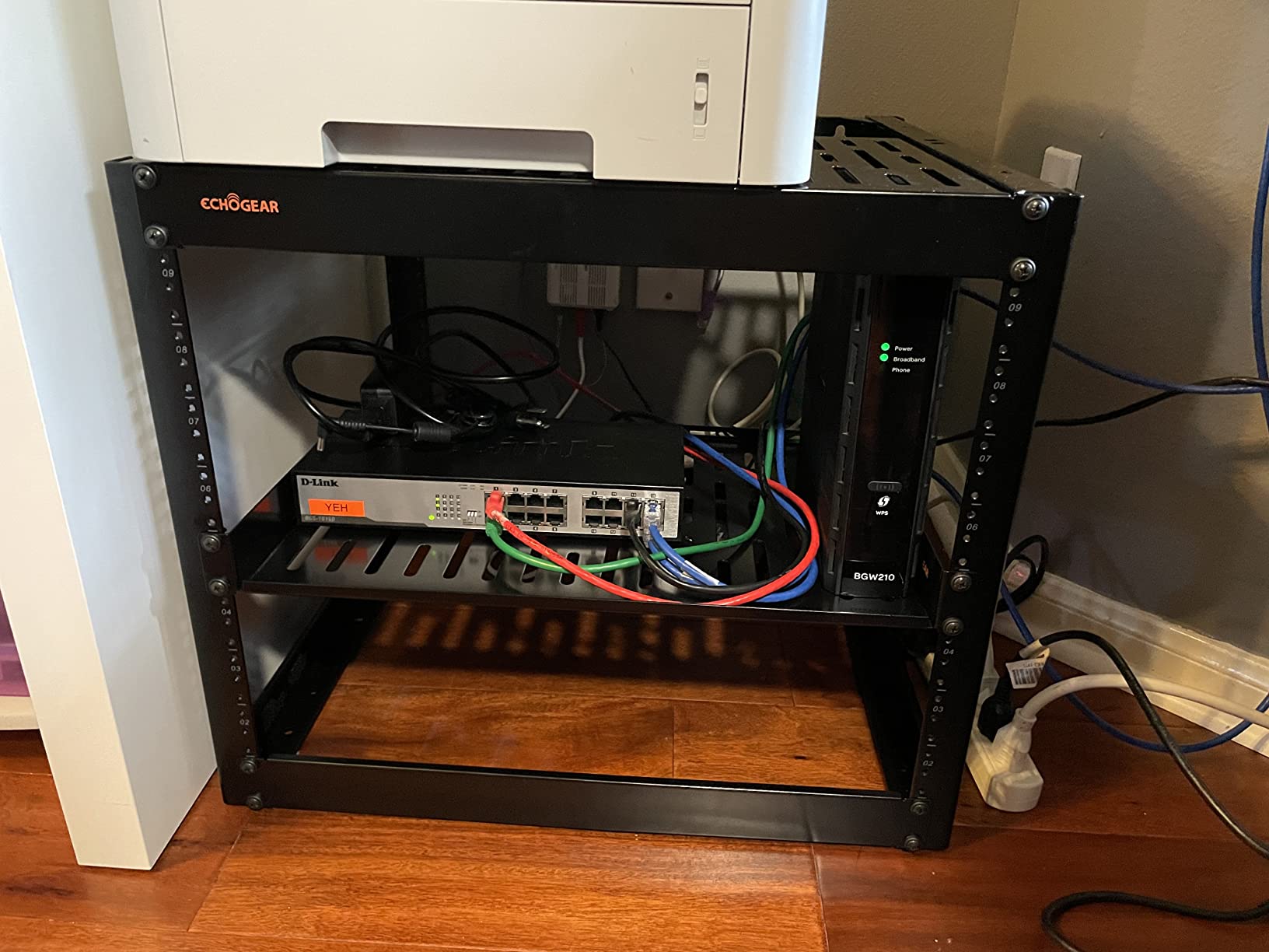 ECHOGEAR 10U Network Rack - Wall Mountable Heavy Duty 4 Post Design Holds All Your Networking & AV Gear - Open Frame Design Includes 2 1U Vented Shelves & Mounting Hardware customer photo 2