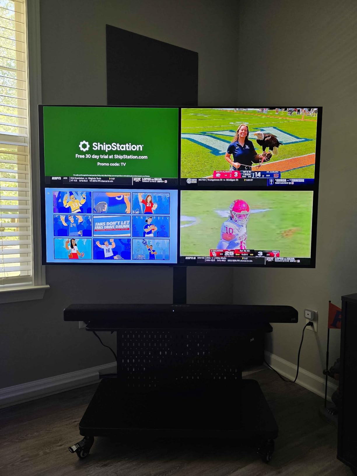 Perlegear Mobile TV Cart for 32-82 Inch Flat/Curved LED/LCD/OLED TVs Rolling TV Stand with Height Adjustable Shelf Max VESA 600x400mm up to 100lbs- Outdoor TV Stand Trolley with Wheels PGTVMC05-1 customer photo 1