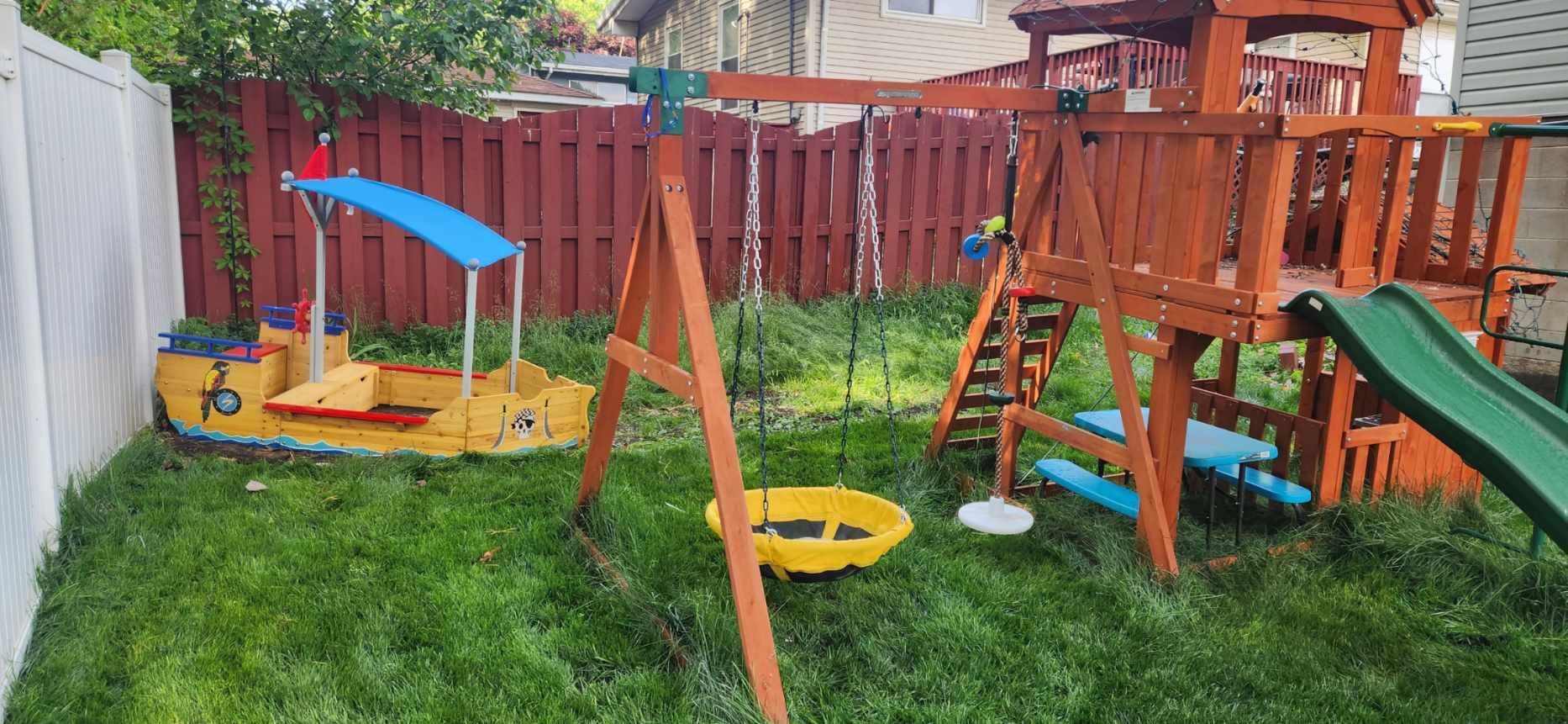 Sportspower Scottsdale Cedar Wood Swing Set: 2 Adjustable Swings, Sandbox, Rock Climber, Covered Deck, 1 Slide - Exceeds ASTM Safety Standards customer photo 1