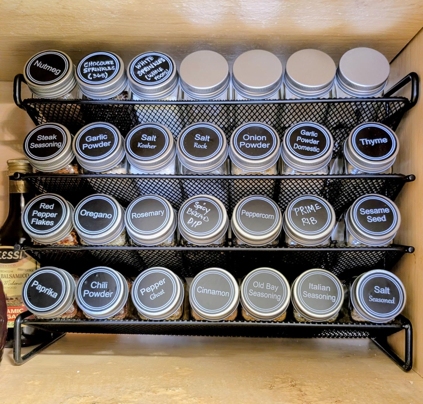 SpaceAid Spice Rack Organizer with 28 Spice Jars, 386 Spice Labels, Chalk Marker and Funnel Set for Cabinet, Countertop, Pantry, Cupboard or Door & Wall Mount - 28 Jars, 13.4'' W x 10.8'' H, Black customer photo 1