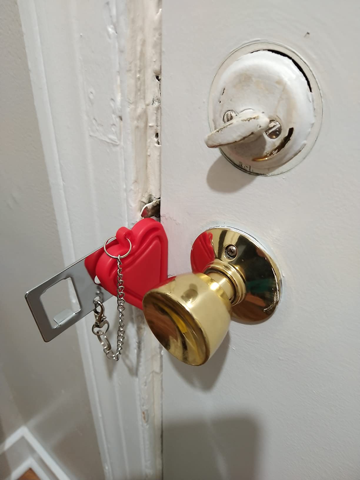 Portable Door Lock & Door Stop Alarm Set, Dual Protection Home Security Door Kit, Travel Hotel Lock Devices Pocket Self Defensey Tools for Traveling Hotel Home Apartment,Red customer photo 2