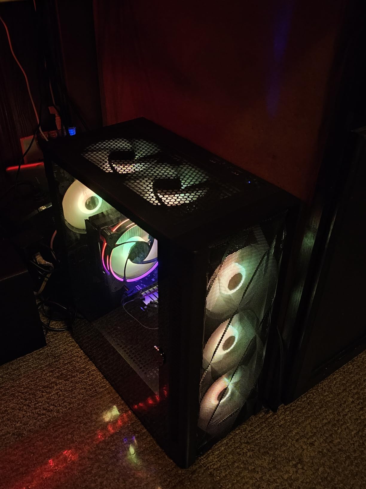 MUSETEX ATX PC Case Pre-Install 6 PWM ARGB Fans, Polygonal Mesh Computer Gaming Case, Opening Tempered Glass Side Panel Mid-Tower Case, USB 3.0 x 2, Black, NN8 customer photo 2