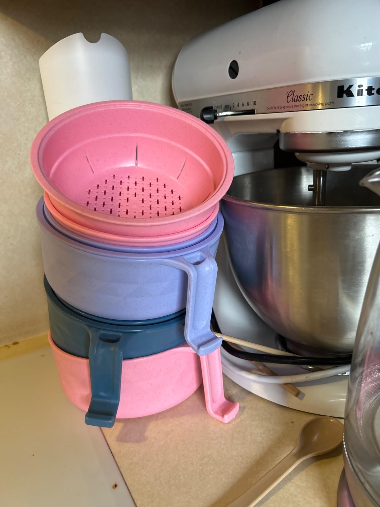 2 Sets Microwave Ramen Bowl 40 oz Wheat Fiber Portable Instant Noodle Cooker Bowl with Handles Strainer Spoon Chopstick Fork College Dorm Room Apartment Essentials (Pink, Purple) customer photo 1