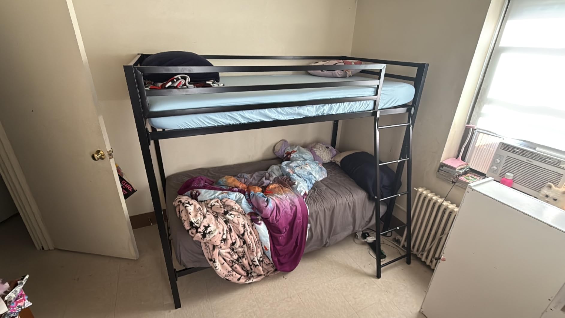 SHA CERLIN Loft Bunk Bed Twin Over Twin Size with Ladder and Guardrail,Heavy Duty Metal Slats Support No Box Spring Needed Small Space Saving Furniture for Bedroom Dorm,Black customer photo 2
