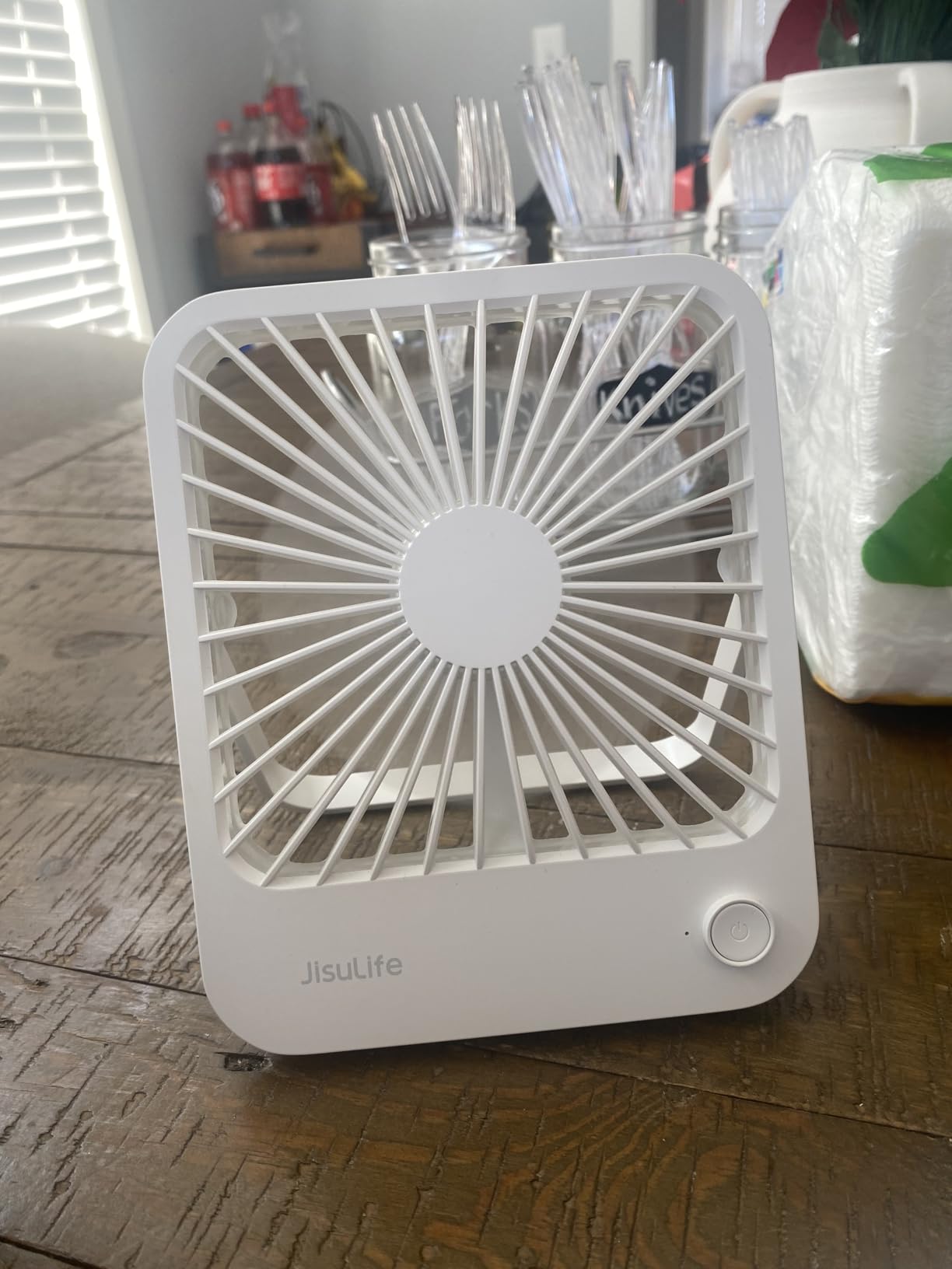 JISULIFE Desk Fan Battery Rechargeable, 4500mAh 180°Foldable Portable Personal Fan, 4 Speeds Adjustable Long Battery-life for Home Office Travel Outdoor Gifts for Women Men-White customer photo 2