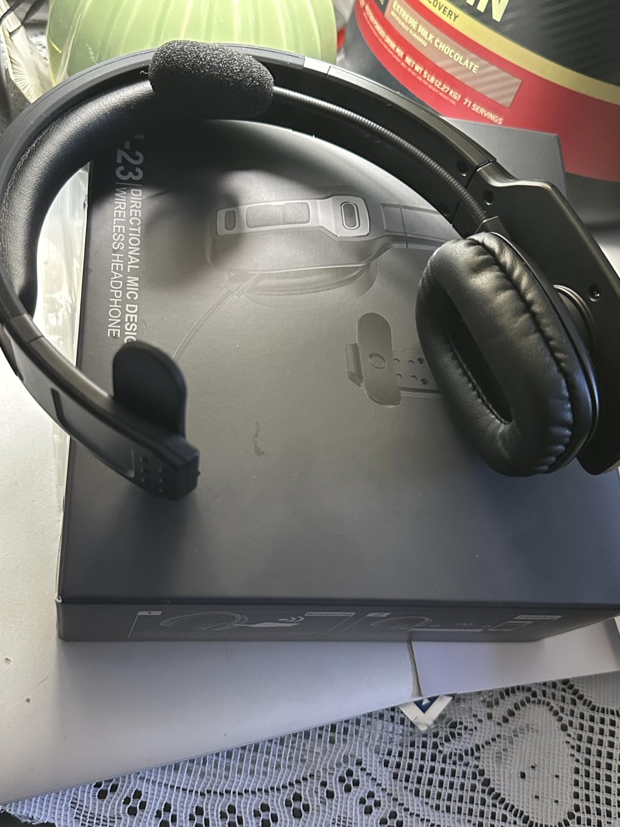 Trucker Bluetooth Headset, V5.2 Wireless Headset with Upgraded Microphone AI Noise Canceling, On Ear Bluetooth Headphone with Mute for Driver Office Call Center customer photo 1