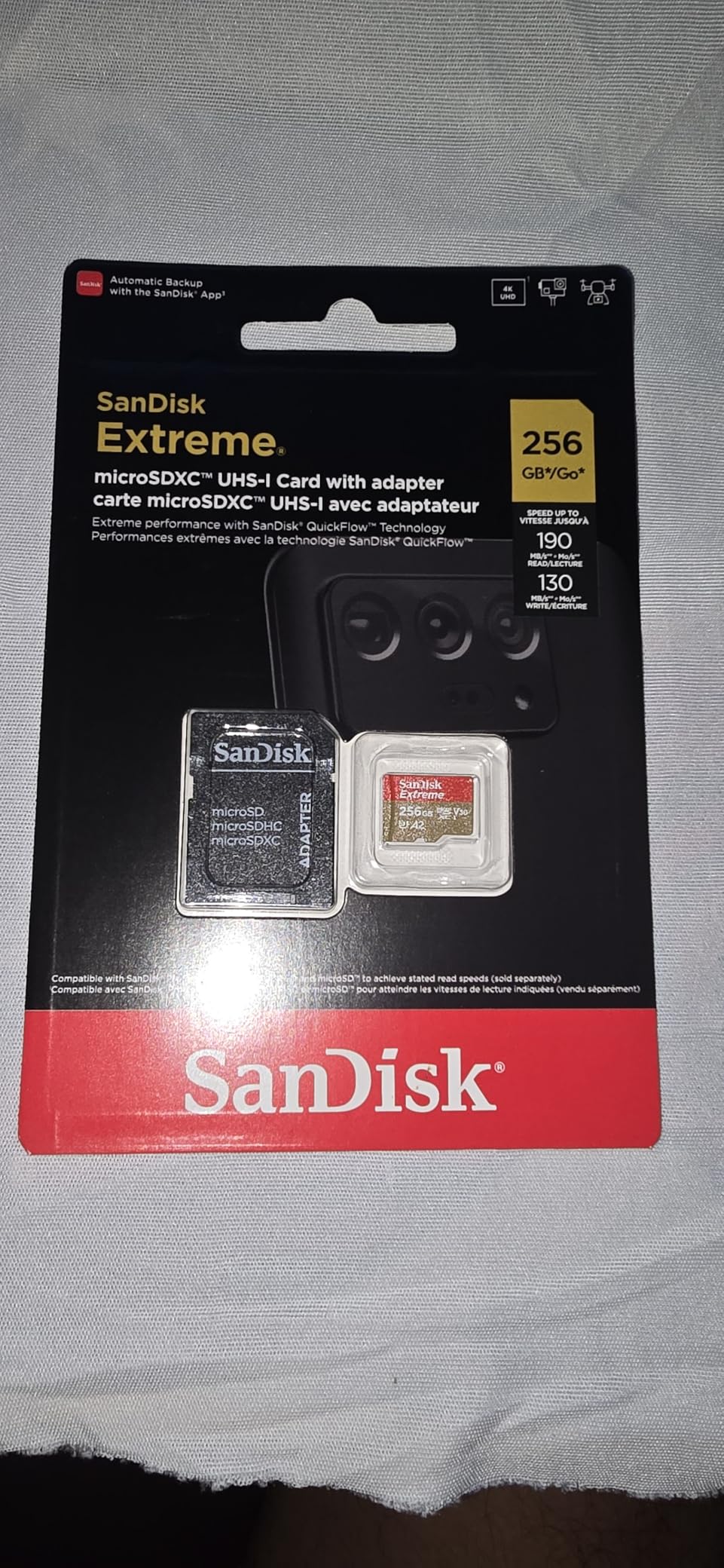 SanDisk 256GB Extreme microSDXC UHS-I Memory Card with Adapter - Up to 190MB/s, C10, U3, V30, 4K, 5K, A2, Micro SD Card - SDSQXAV-256G-GN6MA customer photo 1