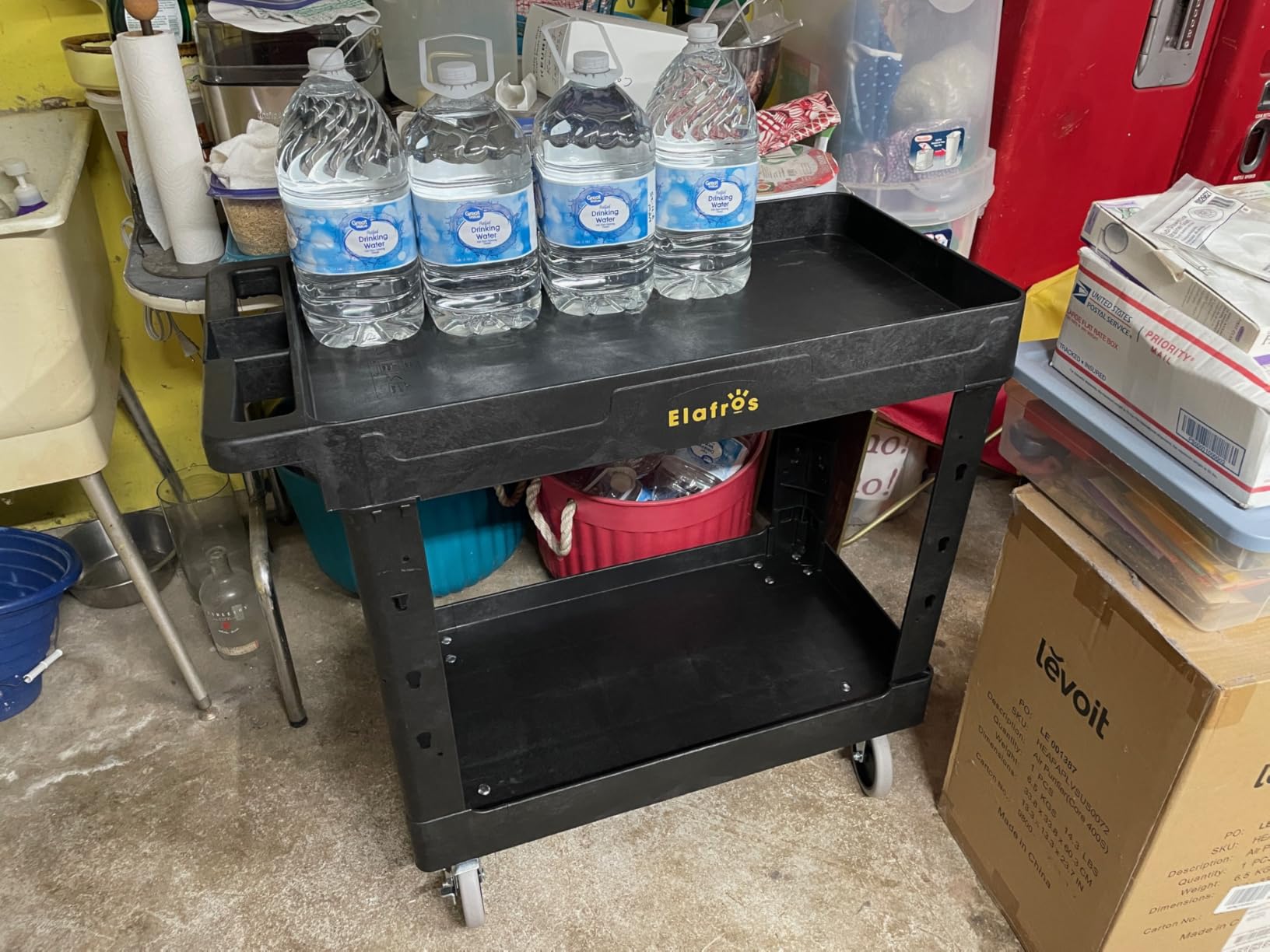 ELAFROS Heavy Duty Plastic Utility Cart 34 x 17 Inch - Work Cart Tub Storage W/Deep Shelves and Full Swivel Wheels Safely Holds up to 550 lbs - 2 Tier Service Cart customer photo 1