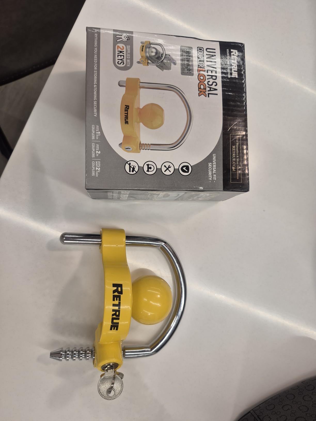 RETRUE Universal Coupler Lock Trailer Locks Ball Hitch Trailer Hitch Lock Adjustable Security Heavy-Duty Steel Fits 1-7/8 Inch, 2 Inch, 2-5/16 Inch Couplers, Yellow customer photo 2