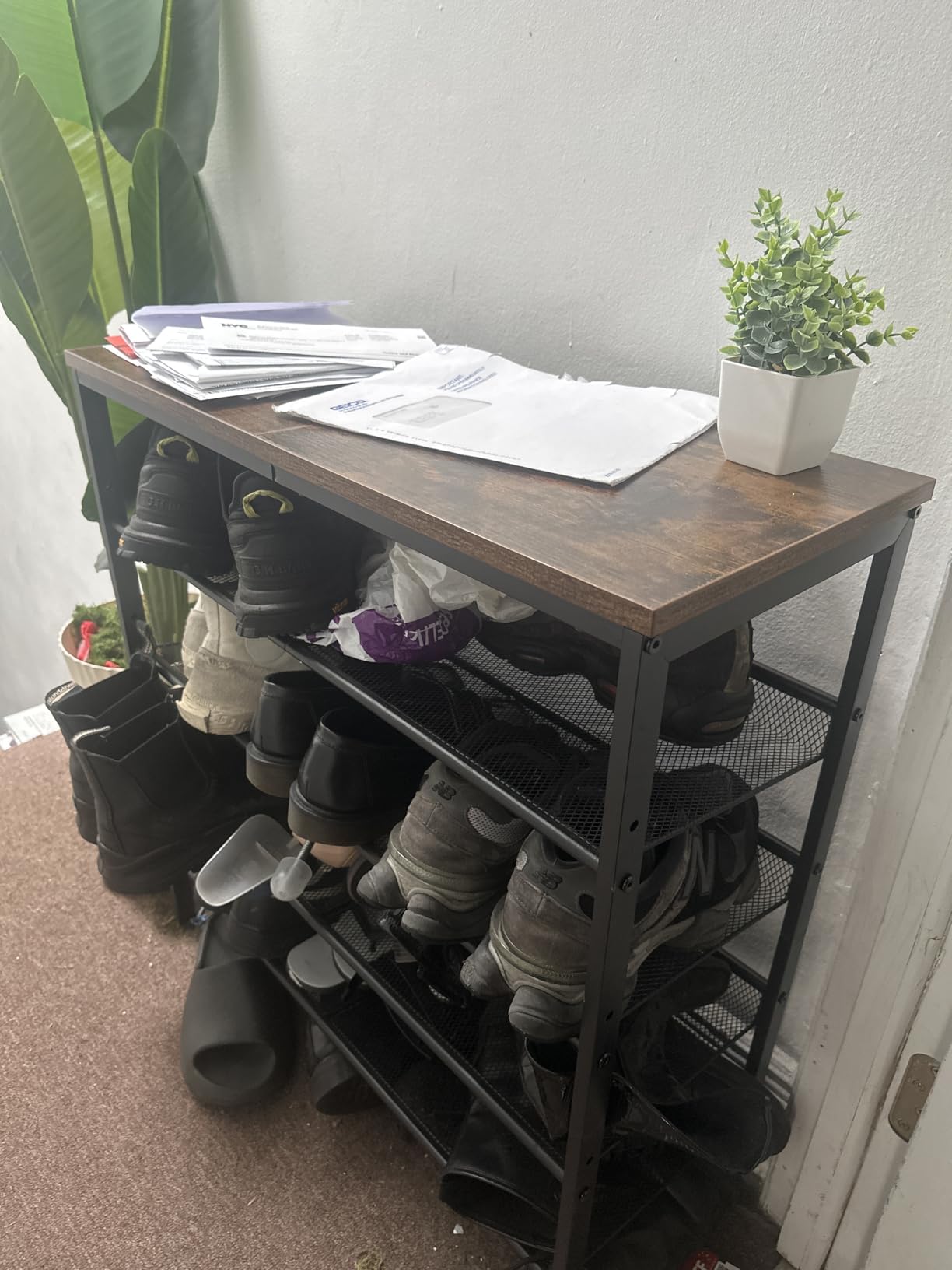 HOOBRO Shoe Rack for Entryway, 5-Tier Shoe Organizer with Adjustable Mesh Shelves, 16-20 Pairs of Shoes, Spacious Floor Mount, Metal, Industrial, Shoe Shelf for Closet, Rustic Brown BF12XJ01 customer photo 1