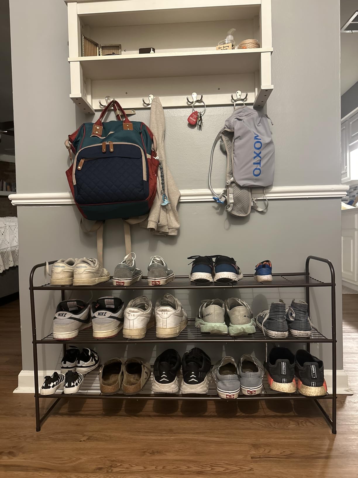 KEETDY 3-Tier Long Shoe Rack for Closet Metal Shoe Organizer for Entryway, Wide Stackable Shoe Storage Shelf with Sturdy Wire Grid for Closet Floor, Bedroom, Black customer photo 1