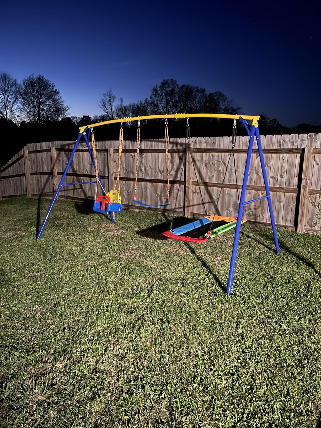 Costzon 660 lbs Swing Sets for Backyard, 7-in-1 Heavy Duty Extra Large Metal Swing Frame w/2 Swings, Glider, Gym Rings, Slide, Monkey Bar, Basketball Hoop, Play Equipment for Indoor Outdoor customer photo 1