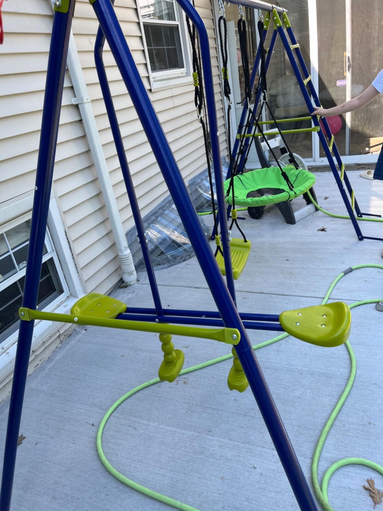 Costzon 660 lbs Swing Sets for Backyard, 7-in-1 Heavy Duty Extra Large Metal Swing Frame w/2 Swings, Glider, Gym Rings, Slide, Monkey Bar, Basketball Hoop, Play Equipment for Indoor Outdoor customer photo 2