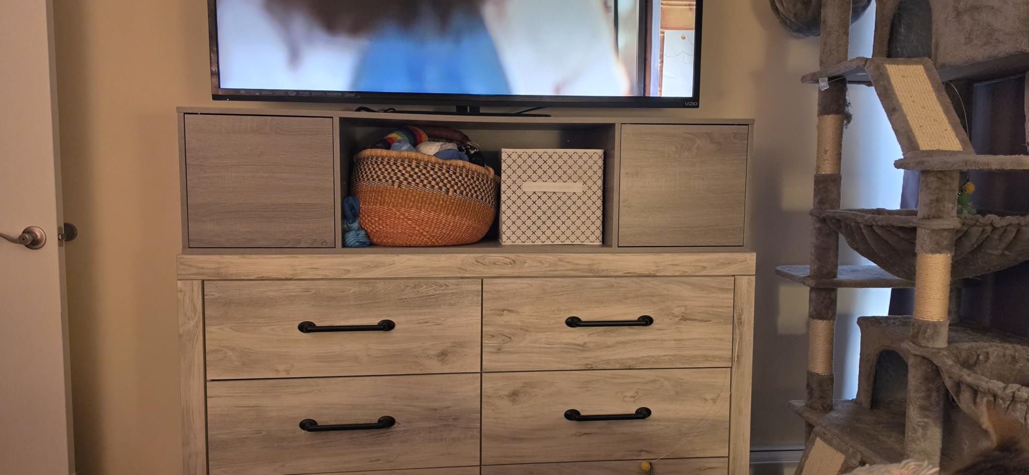 JUMMICO TV Stand for 65 Inch TV, Mid Century Modern TV Stand, Entertainment Center with Storage Cabinet and Open Shelves, TV Console Table Media Cabinet for Living Room, and Bedroom (Gray) customer photo 1