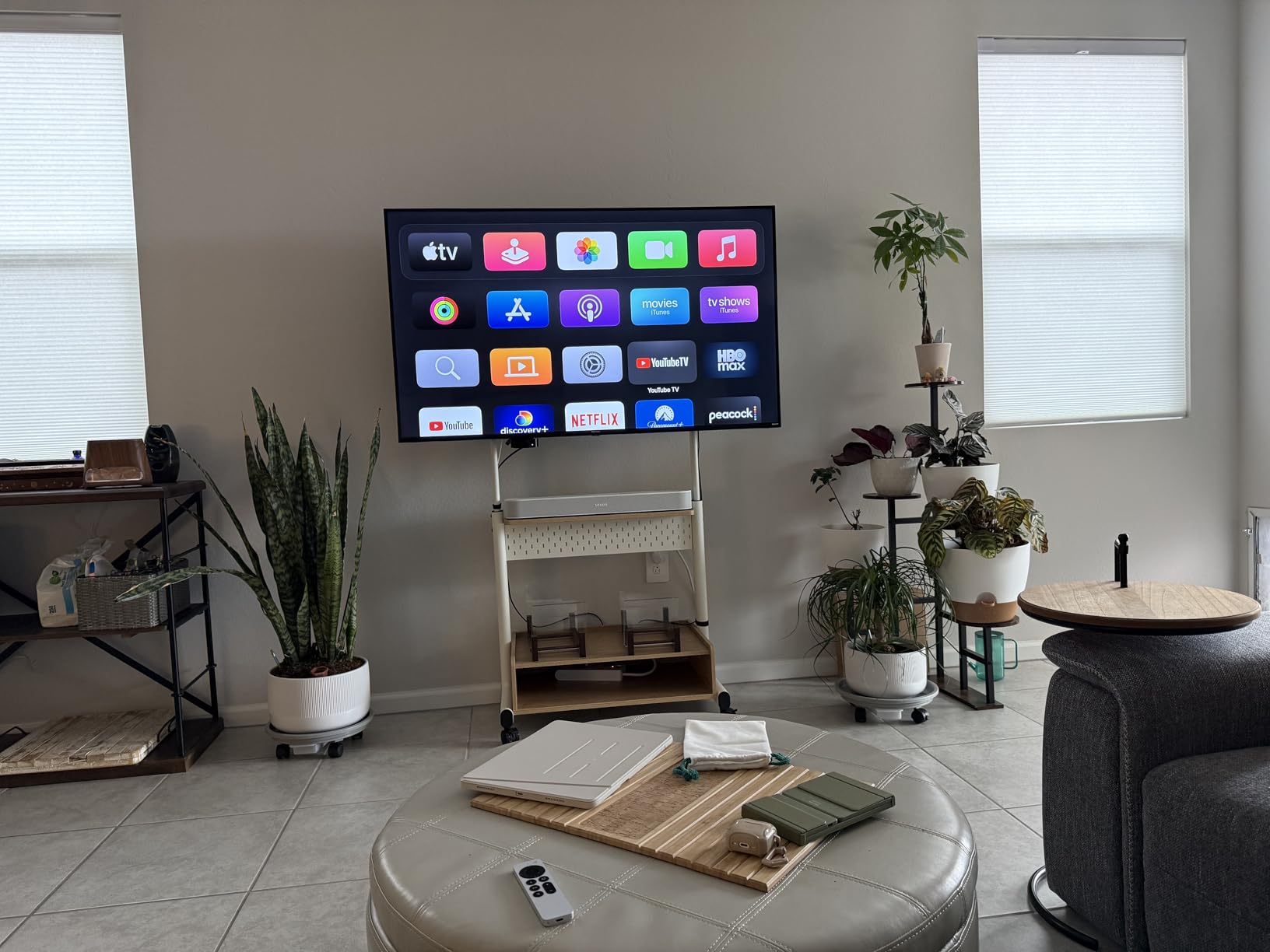 FITUEYES Rolling TV Floor Stand for 40-85in TVs, Heavy Duty Mobile TV Stand on Wheels Lockable, TV Cart with Wooden Large Storage Shelf & Pegboard Hold up to 132 lbs for Bedroom, Living Room, Office customer photo 2