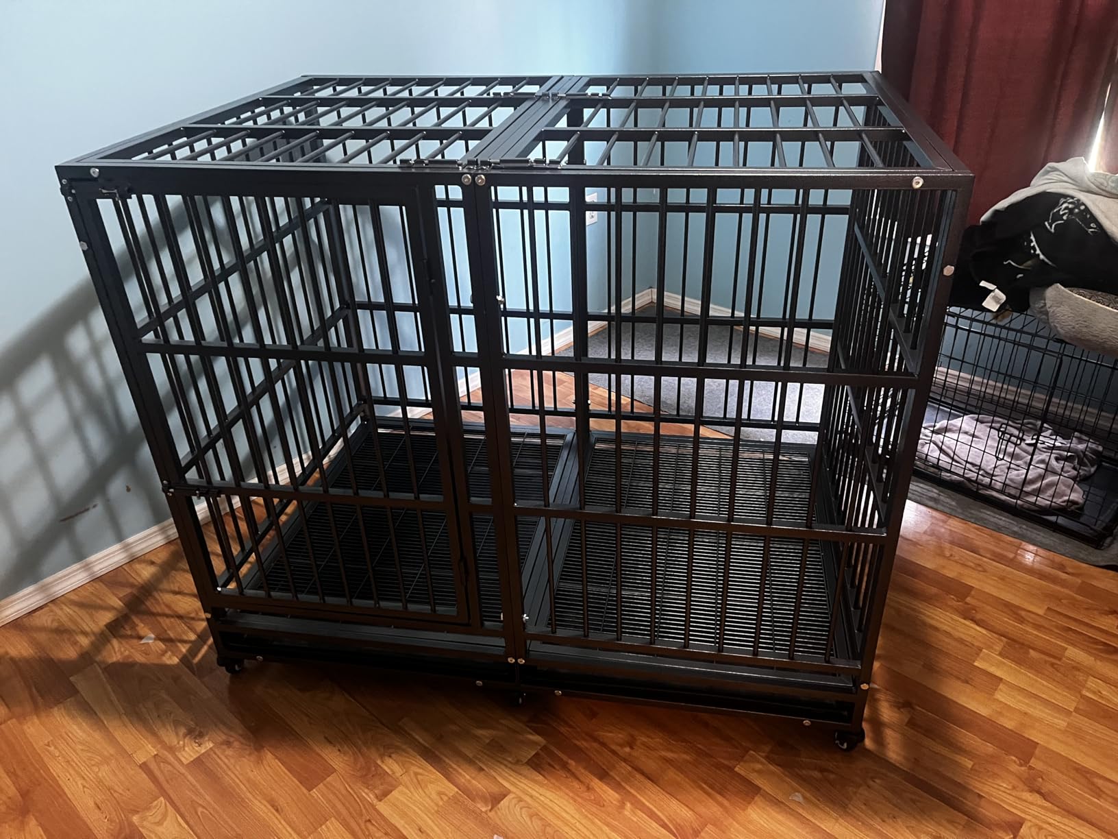 48 inch Heavy Duty Indestructible and Escape-Proof Dog Crate Cage Kennel for Large Dogs, High Anxiety Dog Crate with Removable Wire Trays and Wheels customer photo 2