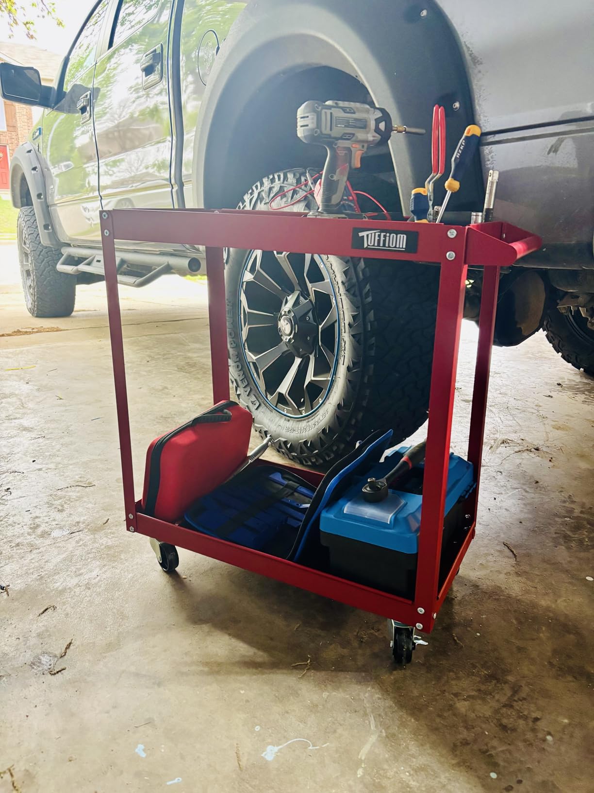 TUFFIOM 3 Tier Rolling Tool Cart, 330 Lbs Capacity, Red, 3 Shelves Steel Utility Cart for Garage, Workshop, Warehouse & Repair Shop customer photo 2