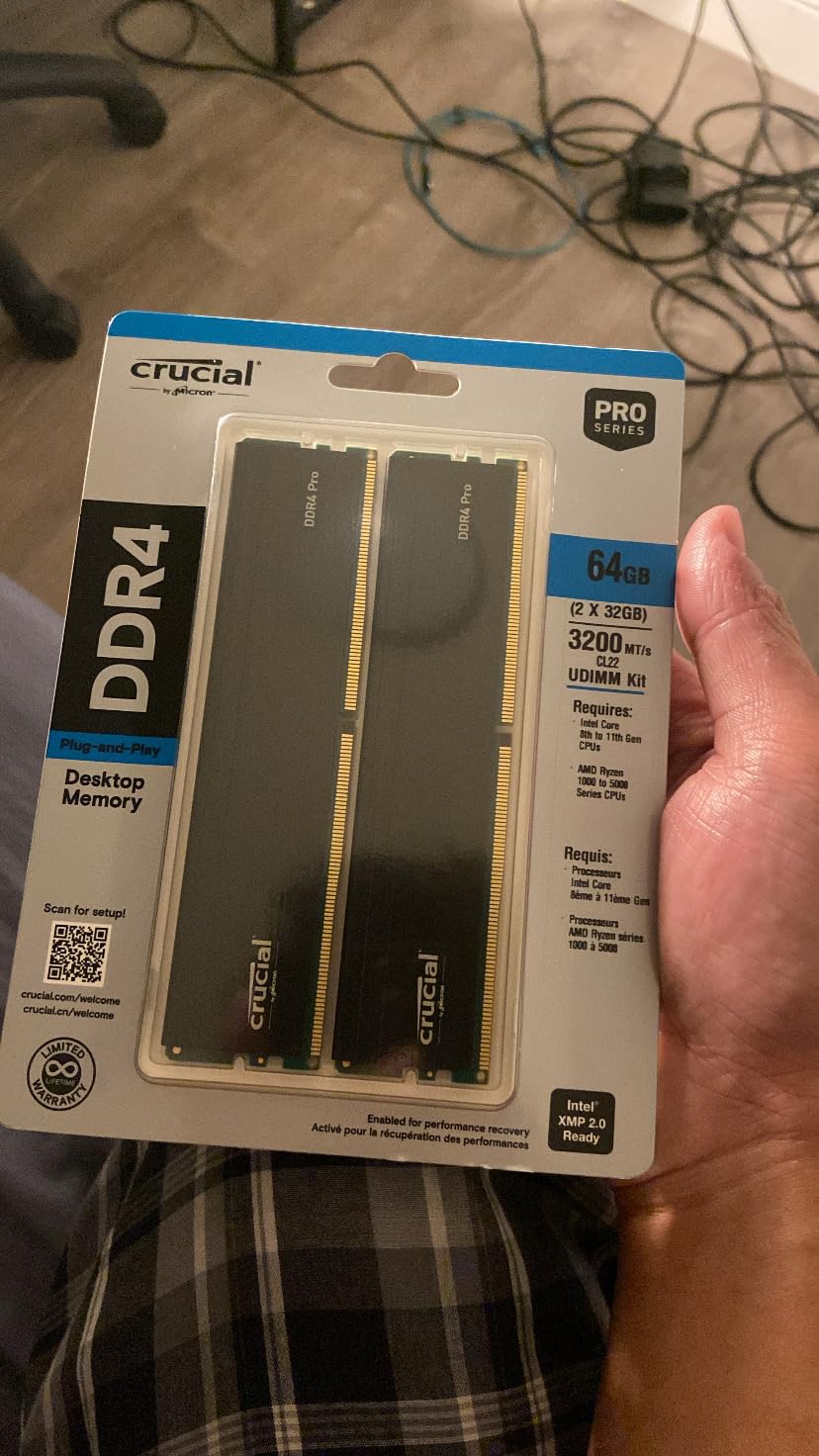 Crucial Pro 64GB DDR4 RAM Kit (2x32GB), 3200MHz (or 3000MHz or 2666MHz) Desktop Memory, Compatible with Intel and AMD Ryzen customer photo 1