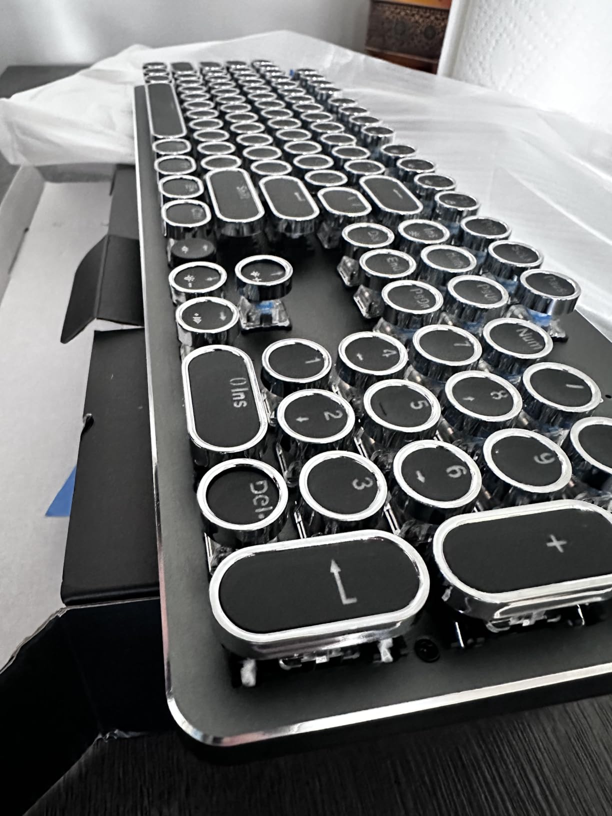 Typewriter Style Mechanical Gaming Keyboard Blue Switch, Rainbow LED Backlit Wired Computer Keyboards Mouse and Pad Combo, Metal Panel Retro Punk Round Keycaps, 104 Keys Anti-Ghost for PC Laptop Gamer customer photo 2