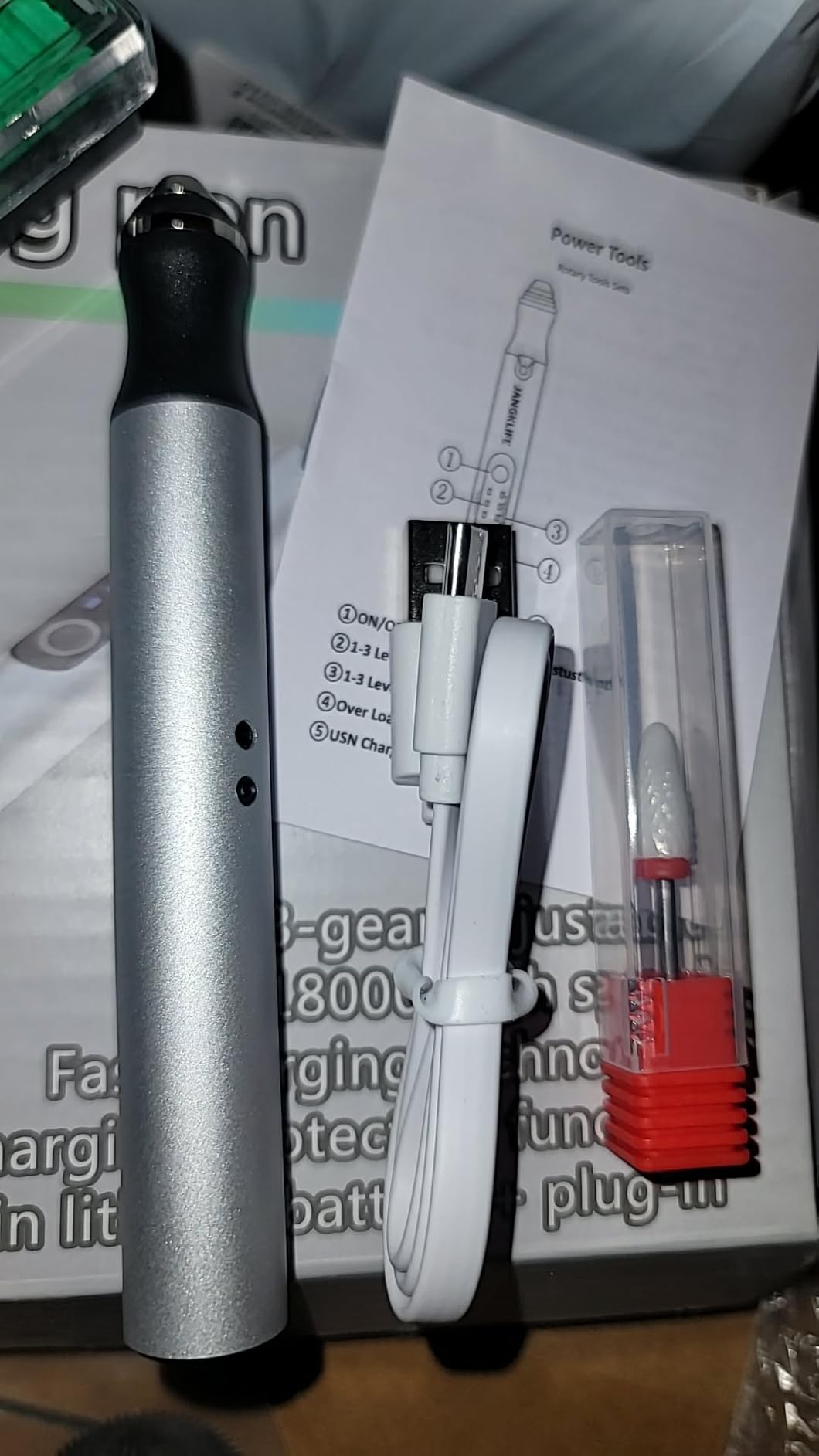 Electric Engraving Pen with 37 Bits, USB Rechargeable Cordless Engraving Machine, Portable DIY Rotary Engraver for Jewelry Wood Glass Stone Carving (Silver) customer photo 1