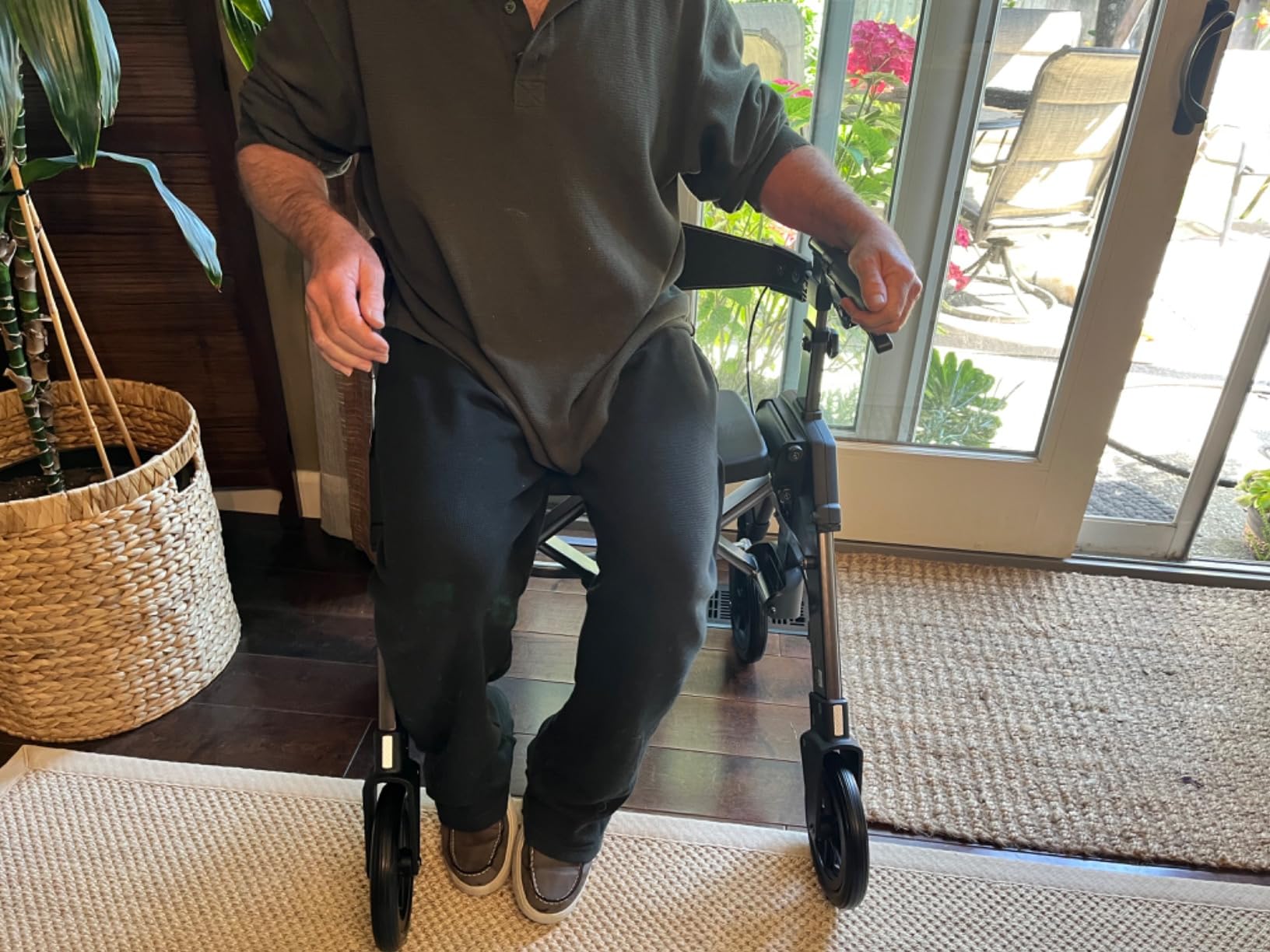 Able Life Heavy Duty Space Saver Rollator, Folding 4-Wheel Rolling Walker with Extra Wide Seat and Large 8-inch Wheels for Seniors and Elderly, 500-pound Weight Capacity, Black Walnut customer photo 1
