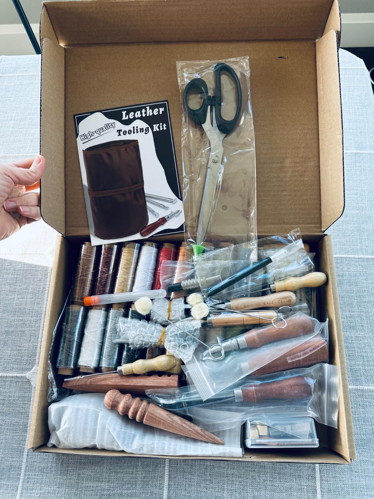TLKKUE Leather Working Tool Leatherworking Tool Kit with Custom Storage Bag for Carving Punching Sewing Stamping customer photo 2