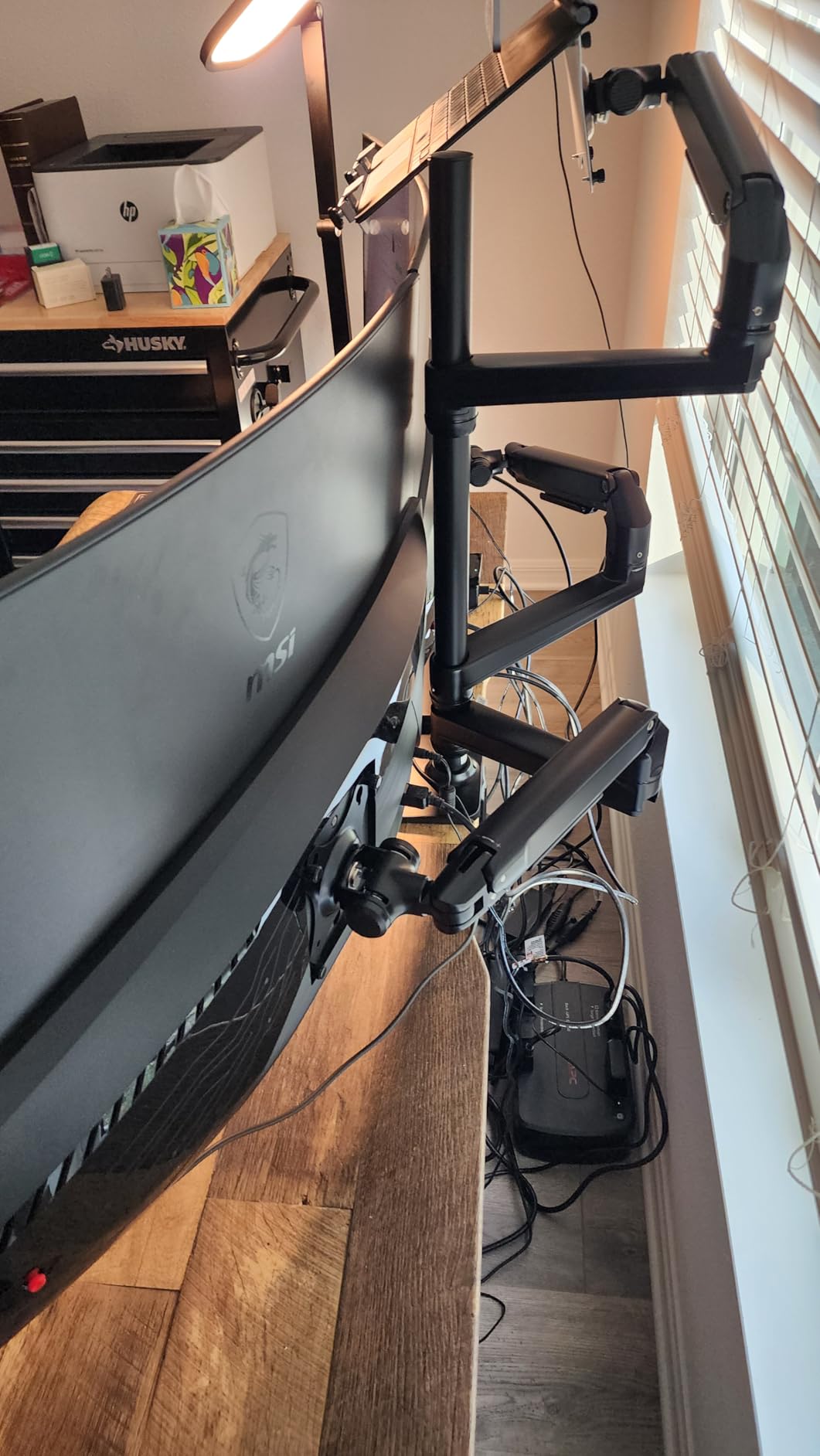 Heavy Duty Quad Monitor Mount Desk Stand, Mechanical Spring 4 Monitor Arm Fits Four 13-40 Inch Screens up to 25 lbs Each, Fully Motion VESA Mount Base (C-Clamp/Grommet), Premium Aluminum, Silver customer photo 2