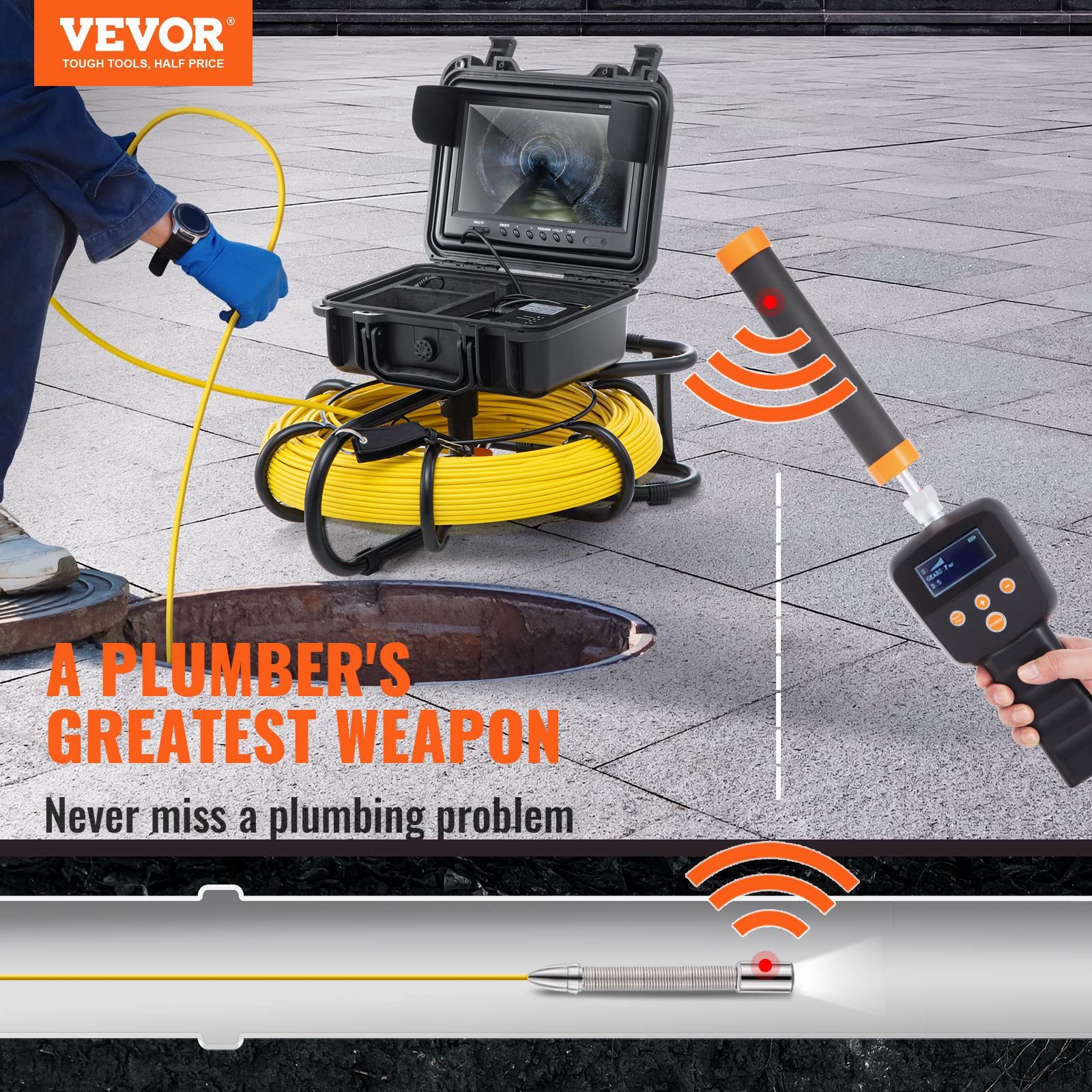 VEVOR Sewer Inspection Camera, 300 ft/91.5 m, 9