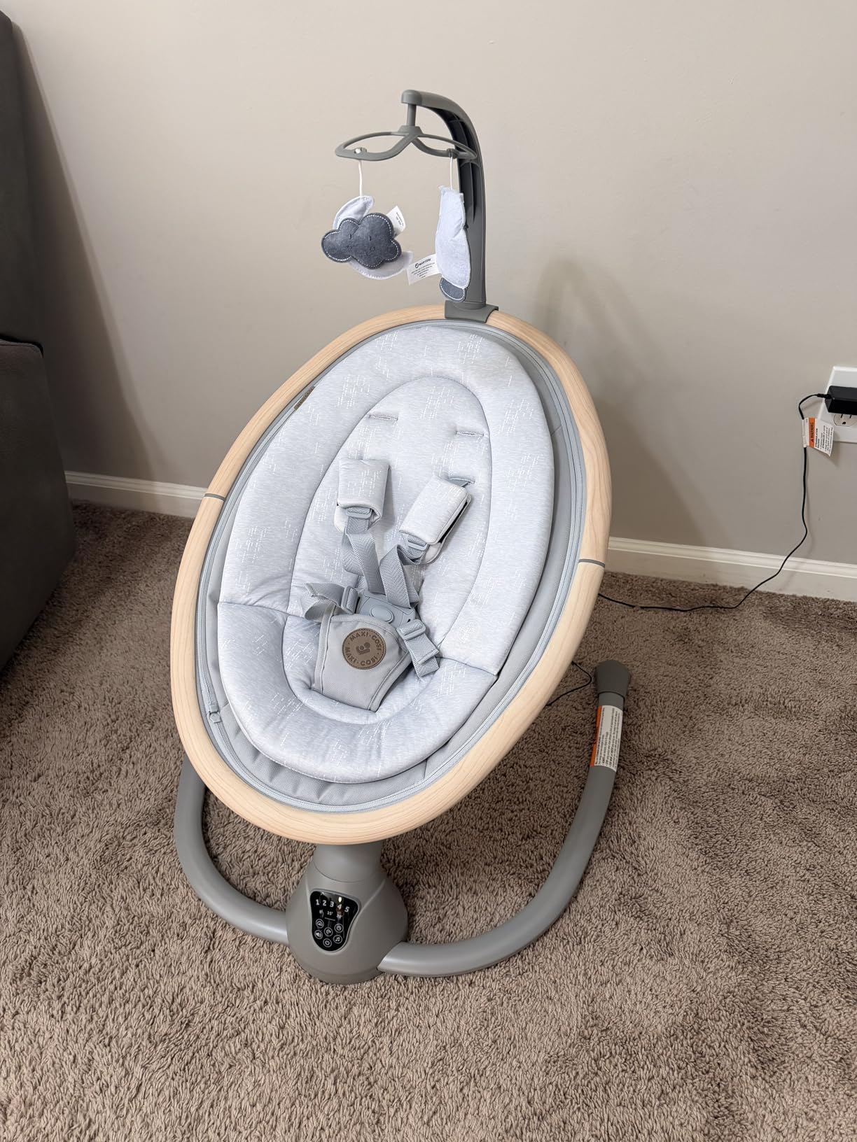 Maxi-Cosi Cassia Smart Baby Swing for Infants, Portable Foldable Swing with Music, 360 Rotation, 5 Speeds, 12 Melodies, EcoCare Fabric, Auto Motion Sensor, 2 Reclines, Classic Slate customer photo 1