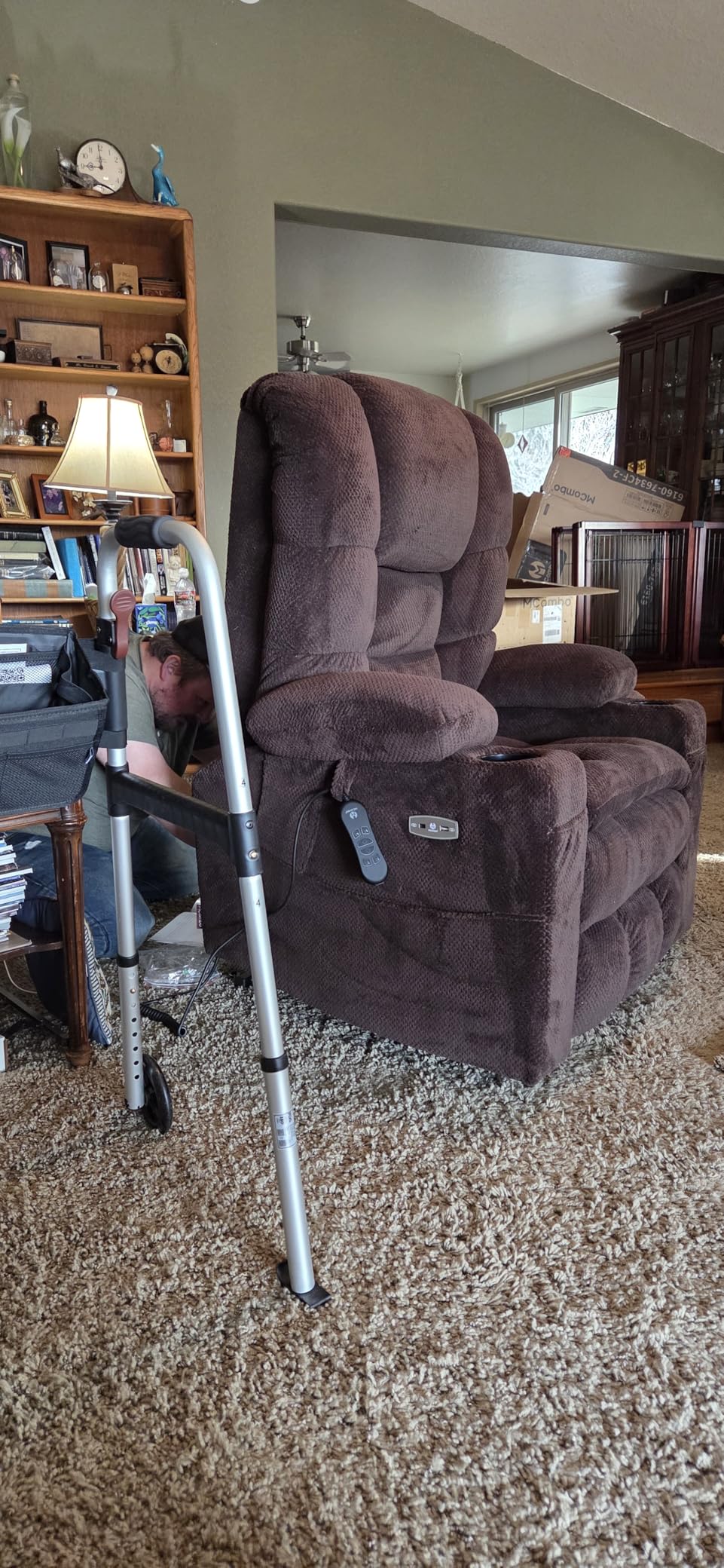 MCombo Large Triple Motor Power Lift Recliner Chair with Massage and Dual Heating, Adjustable Headrest for Tall Elderly People, Fabric 7634 (Coffee, Large) customer photo 2