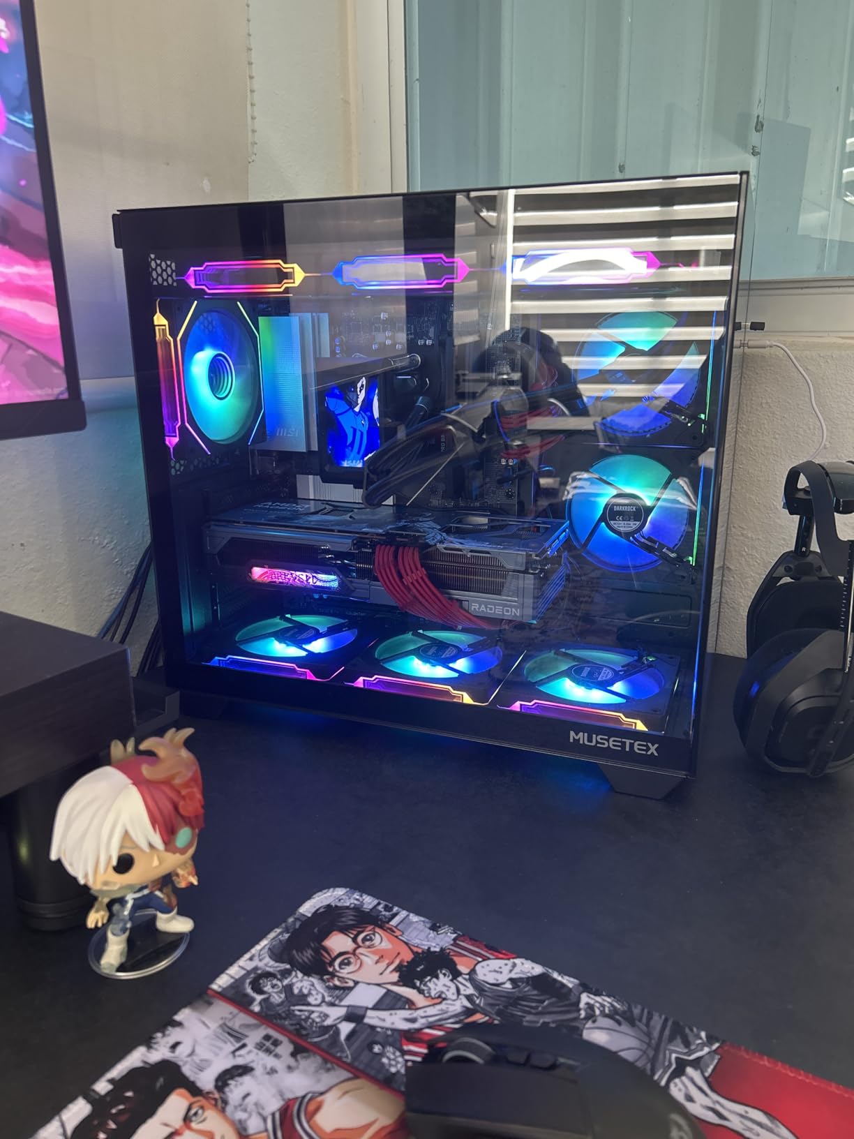 MUSETEX ATX PC Case, 3 x 120mm Fans Pre-Installed, 360MM RAD Support, 270° Full View Tempered Glass Gaming PC Case with Type-C, Mid Tower ATX Computer Case, Black, Y6 customer photo 1