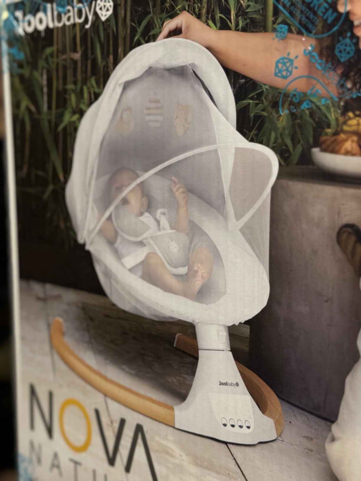 Jool Baby Nova Nature Baby Swing for Newborns with Natural Wood Toys, Electric Motorized Infant Swing, Bluetooth Music, Remote (Gray) customer photo 1