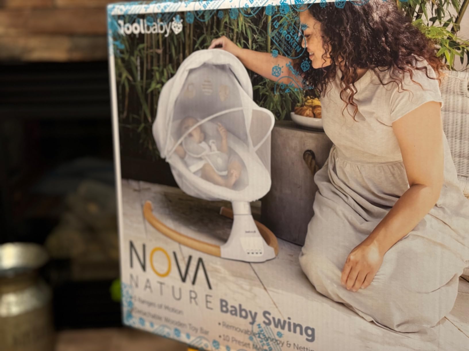 Jool Baby Nova Nature Baby Swing for Newborns with Natural Wood Toys, Electric Motorized Infant Swing, Bluetooth Music, Remote (Gray) customer photo 2