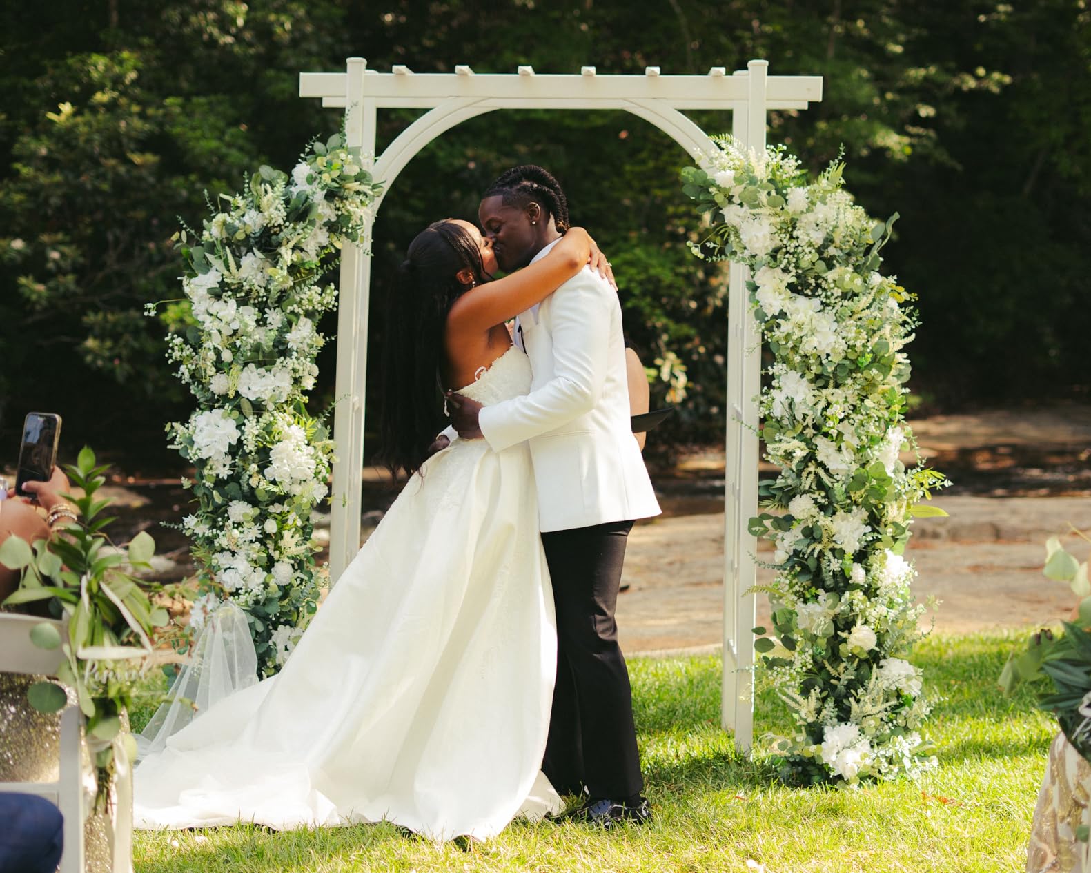 VINGLI Garden Arbor, PVC Wedding Arch for Ceremony Party, Garden Trellis for Climbing Plants Outdoor, Arch Backdrop Stand for Garden, Backyard, Lawn, Wedding customer photo 1