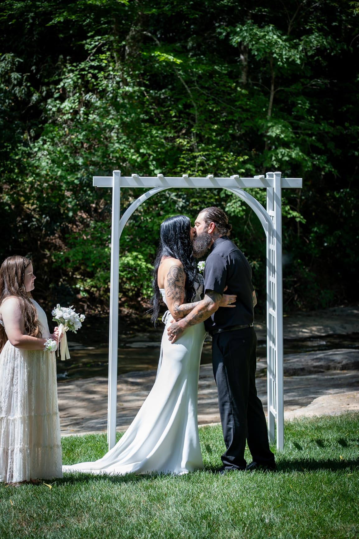 VINGLI Garden Arbor, PVC Wedding Arch for Ceremony Party, Garden Trellis for Climbing Plants Outdoor, Arch Backdrop Stand for Garden, Backyard, Lawn, Wedding customer photo 2