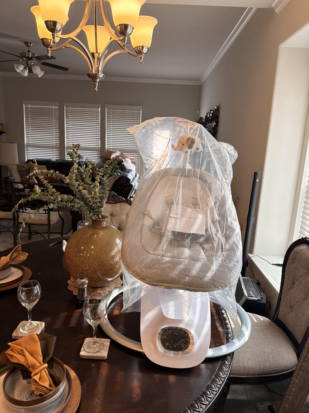 Momcozy CocoSway Electric Baby Swing for Infant, 180° Rotating Seat, 6 Parent-Like Sway Motions & 4 Speeds, Quiet Soothing, Remote Control, Machine-Washable Cover, Grey customer photo 1