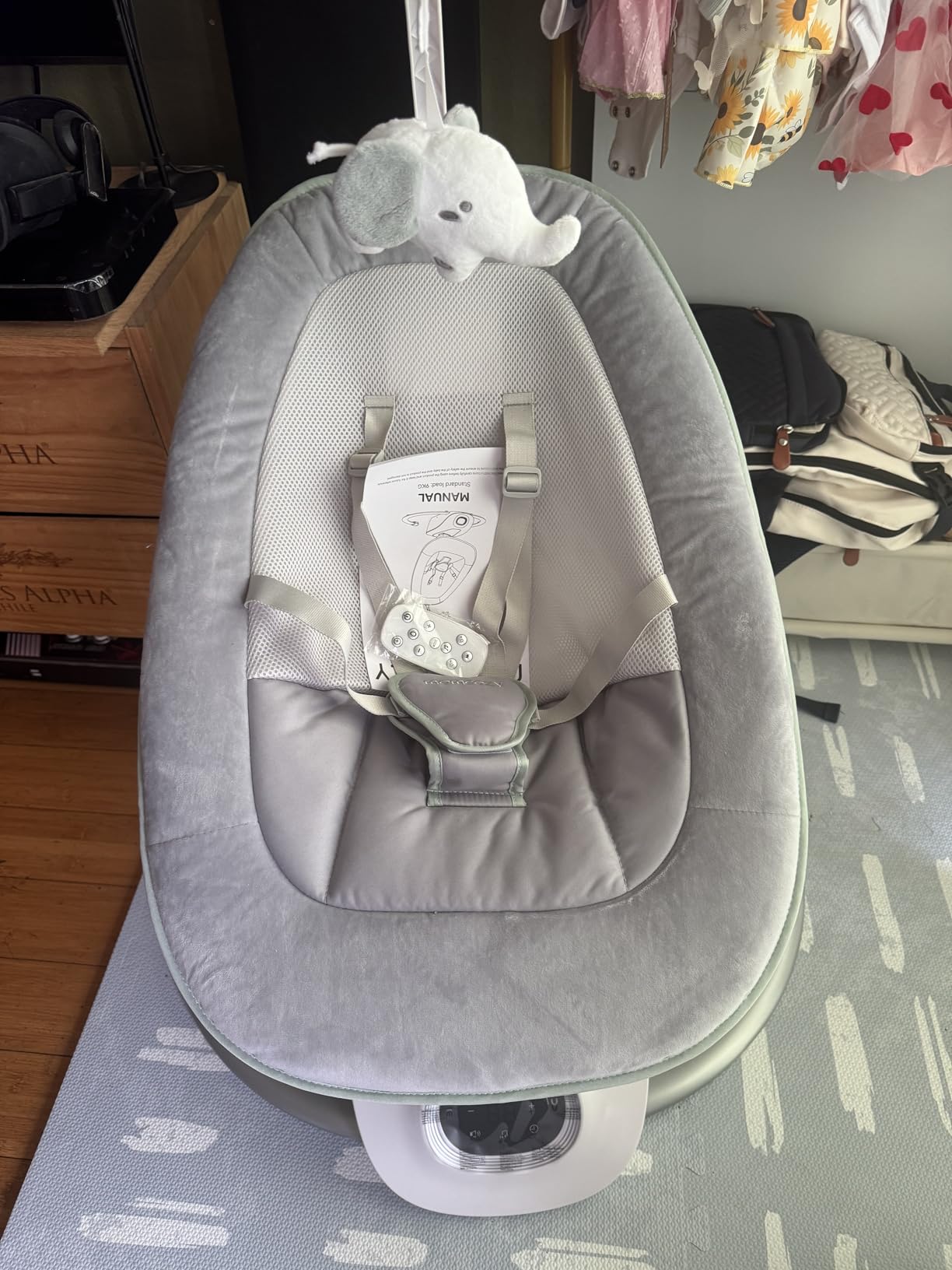 Momcozy CocoSway Electric Baby Swing for Infant, 180° Rotating Seat, 6 Parent-Like Sway Motions & 4 Speeds, Quiet Soothing, Remote Control, Machine-Washable Cover, Grey customer photo 2